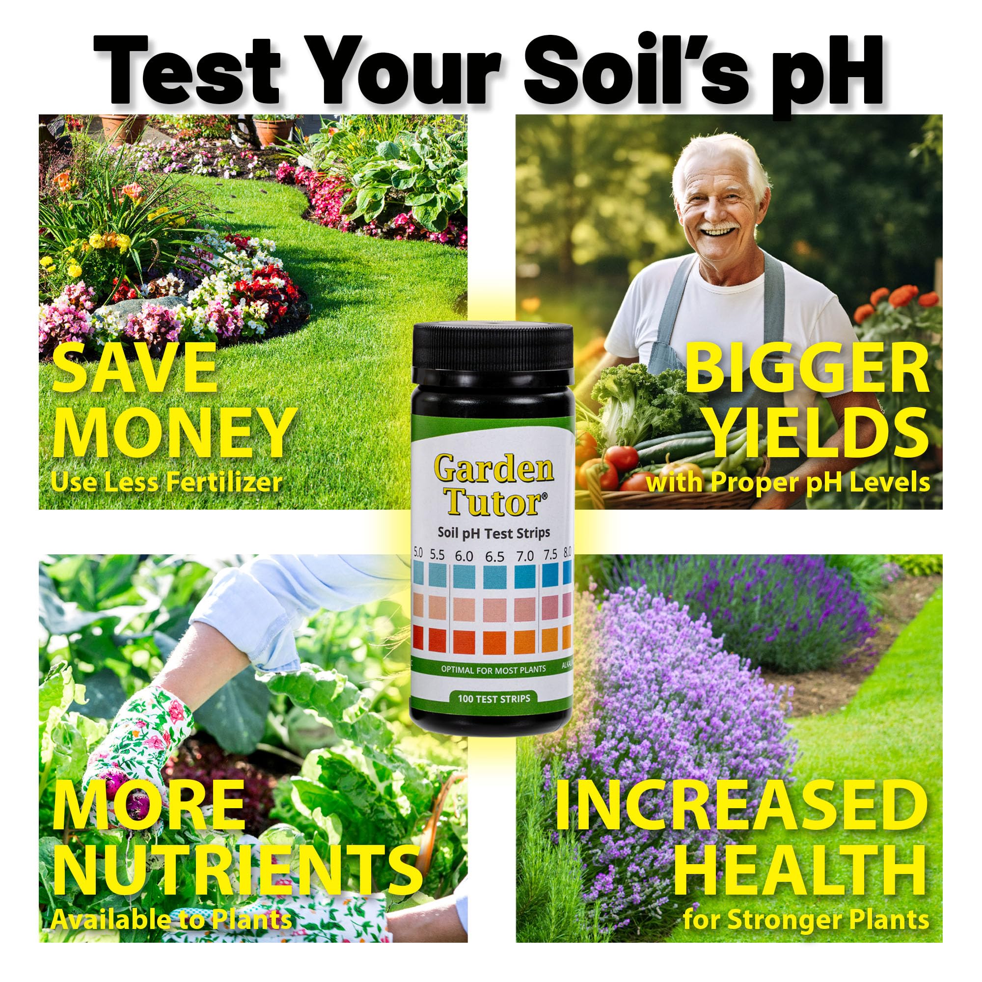 Garden Tutor Soil pH Test Kit (3.5-9 Range) | 100 Soil pH Test Strips