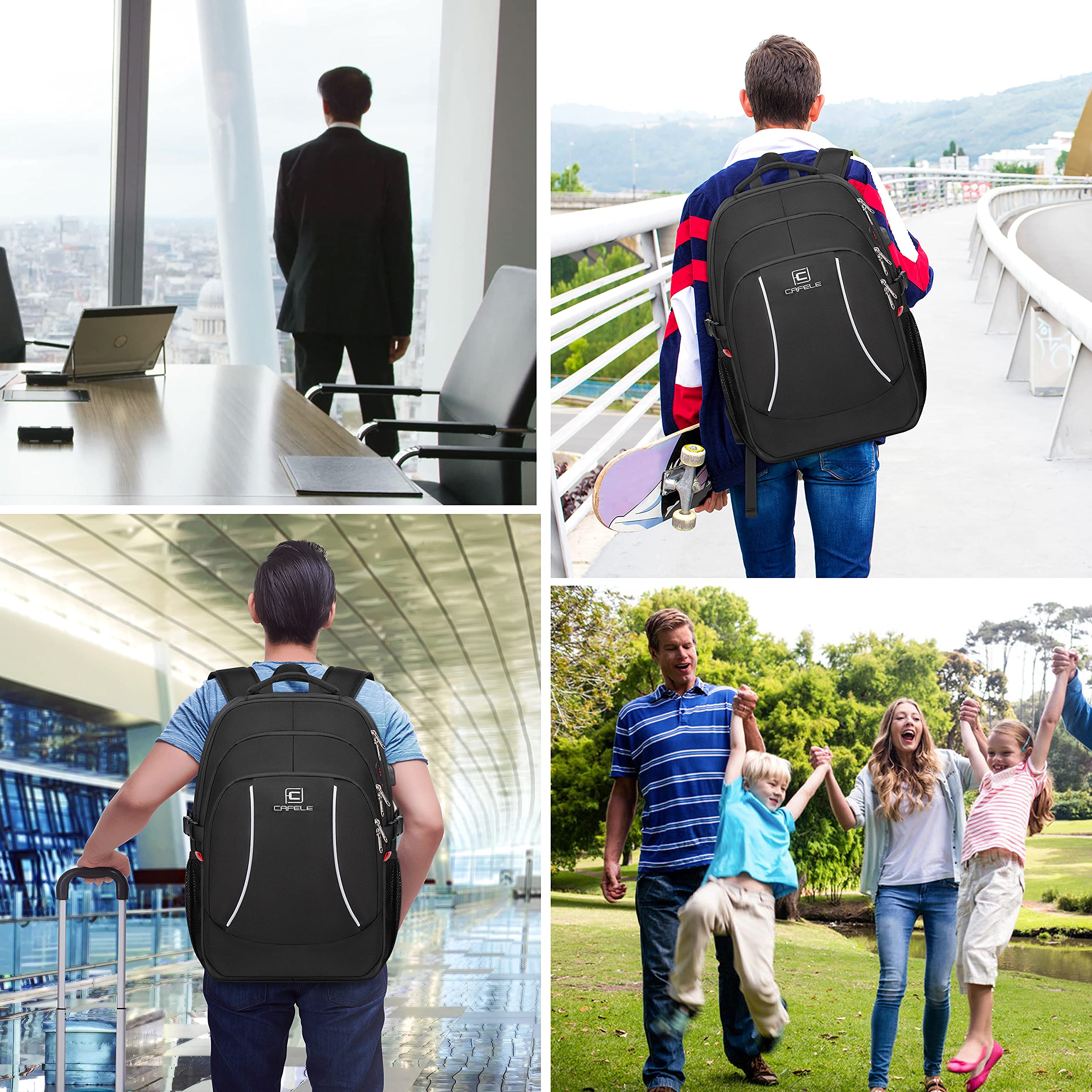 Backpack,17.3 inch Laptop Backpack,Large Bookbag Computer Rucksack with USB Charging Port,Water Resistant Sturdy Backpack for Business College School Travel,Men Women Casual Daypack,Black