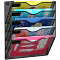 GDINDINFAN 5 Pockets Mesh Hanging Wall File Holder Organizer Wall Mounted Paper Magazine Rack, Black