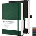 RETTACY Lined Journal Notebook, 2-Pack, 192 Numbered Pages per Pack, A5 Medium Size (14.5 × 21 cm), for Men & Women, Writing, Work, Leather Hardcover, 100 GSM Thick Paper (Black & Green)