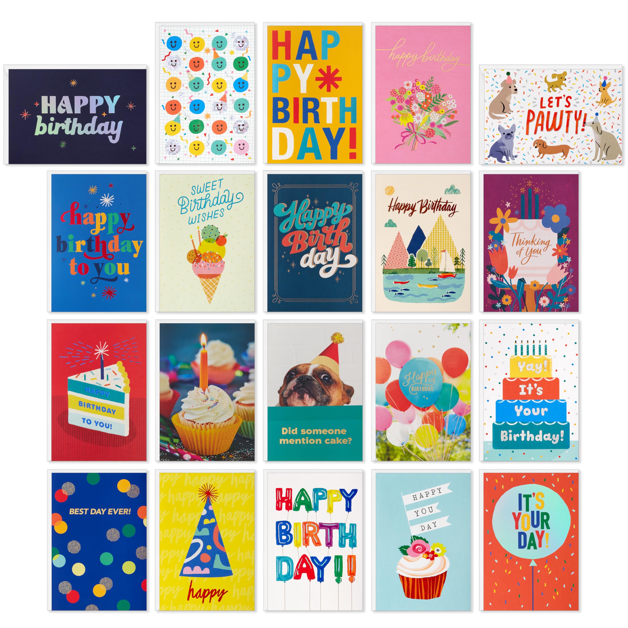 Hallmark Birthday Card Assortment (20 Cards with Envelopes, Refill Pack for Hallmark Card Organizer Box)