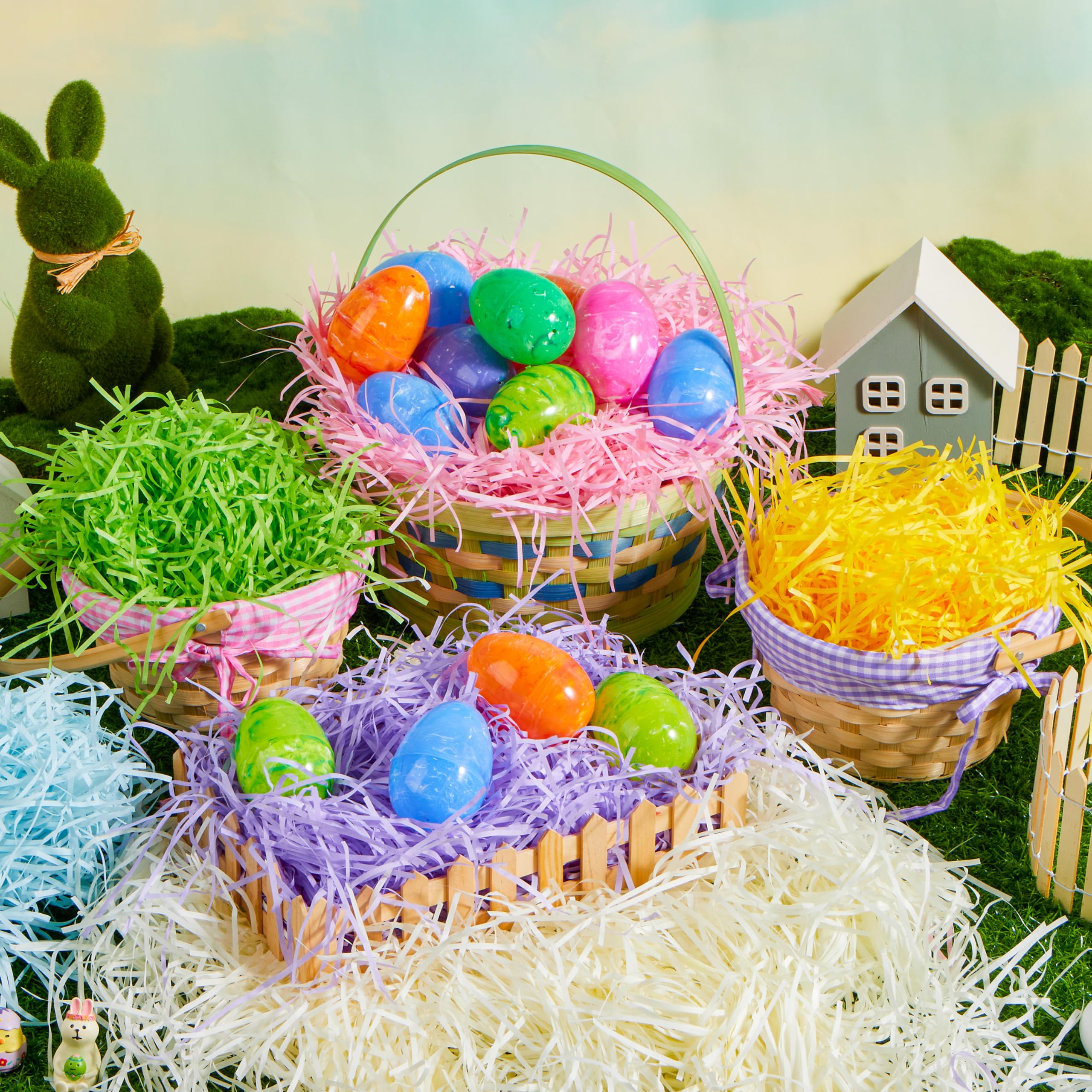 JOYIN 1000g(36oz) Multicolor Rainbow Easter Grass, Recyclable Paper Grass Shred Pastel Colors (Pink Yellow Green Purple Creamy Sky Blue), Easter Egg Hunt, Basket Stuffer Filler, Party Decor Favor