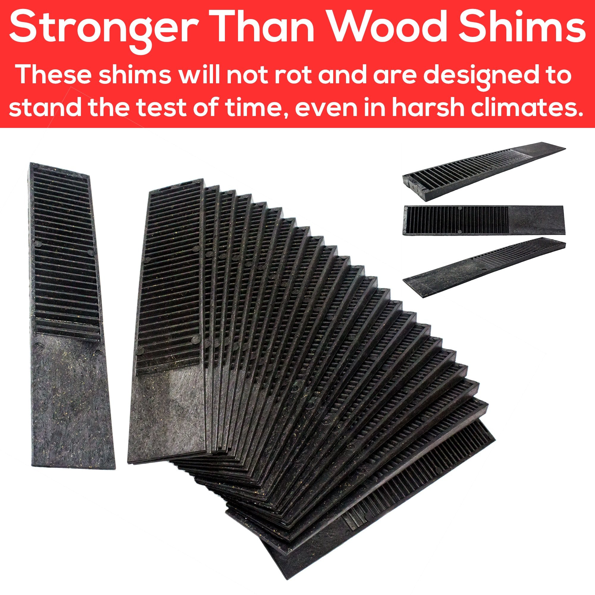 Pro Project Supply's Never-Rot 8 Inch Composite Shims, 24 Pack. Home Improvement DIY Levelers Have Extreme Weight Capacity, are Weather Resistant, Easy to Break & Perfect for Doors, Windows, & Sheds.