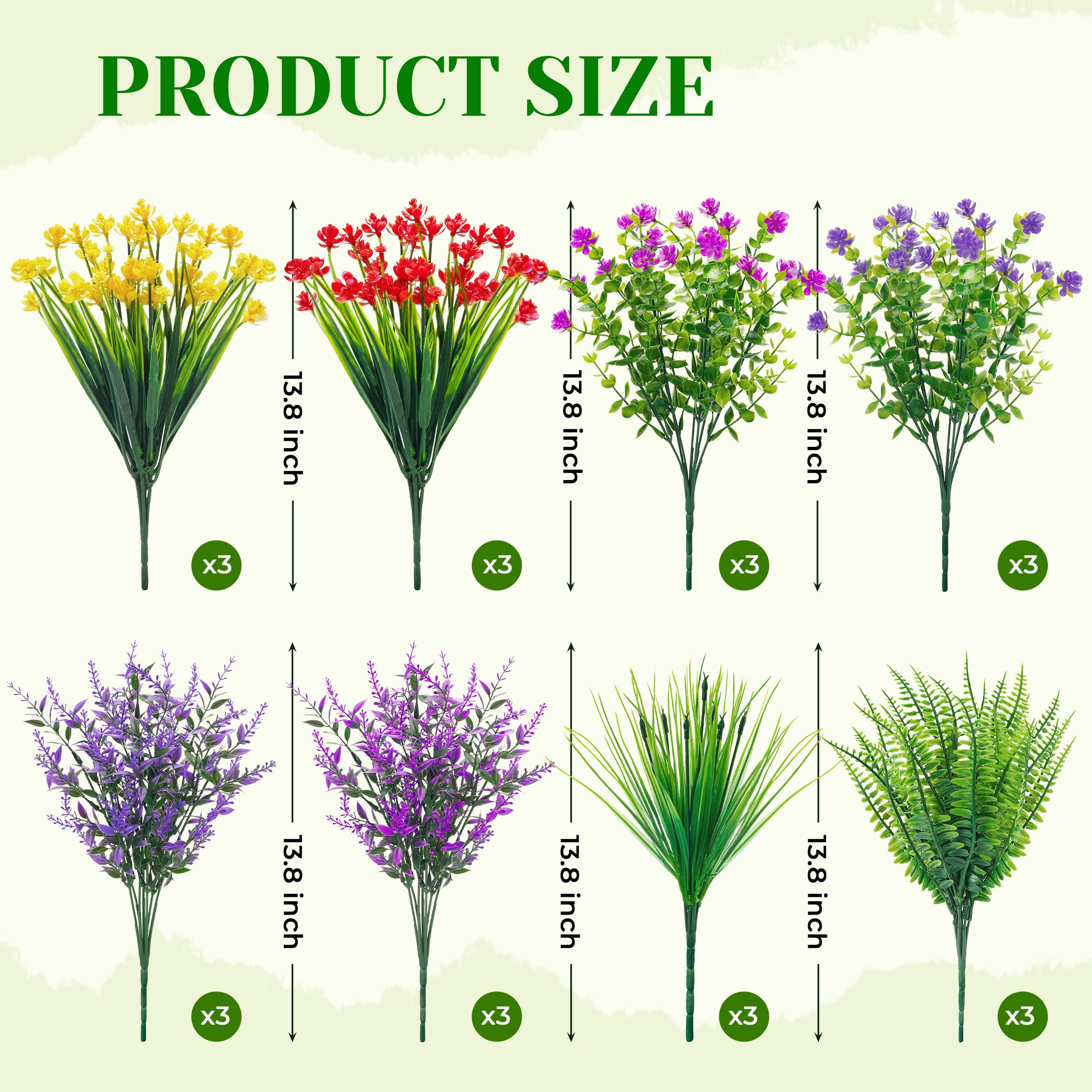 Der Rose 24 Bundles UV Resistant Fake Flowers Artificial Flowers for Outdoors for Garden Patio Porch Window Box Decor