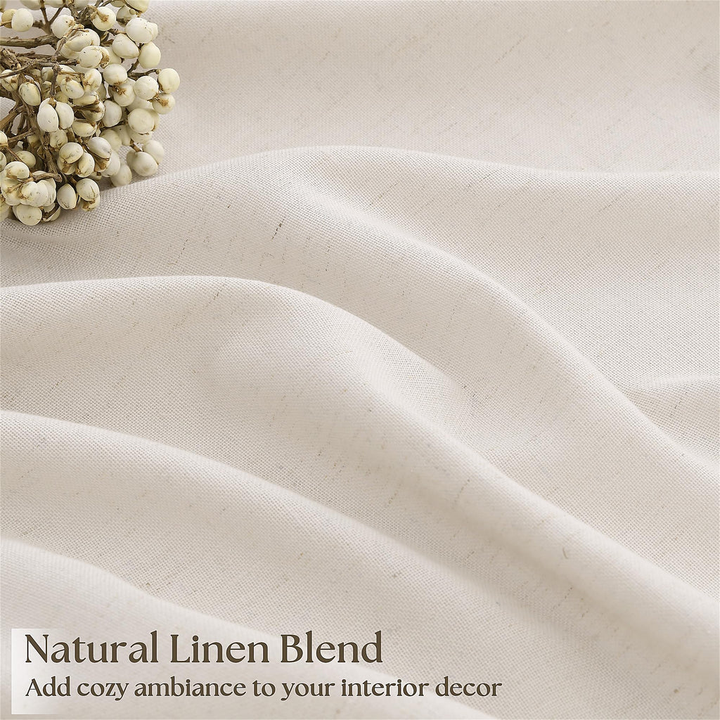 Natural Pinch Pleated Linen Curtains 96 Inches Long for Living Room Pleat Drapes Hooks Rings Back Tab Neutral Cream Ivory Semi Sheer Pleated Curtain 96 Inch Length for Bedroom Dining Office 1 Panel