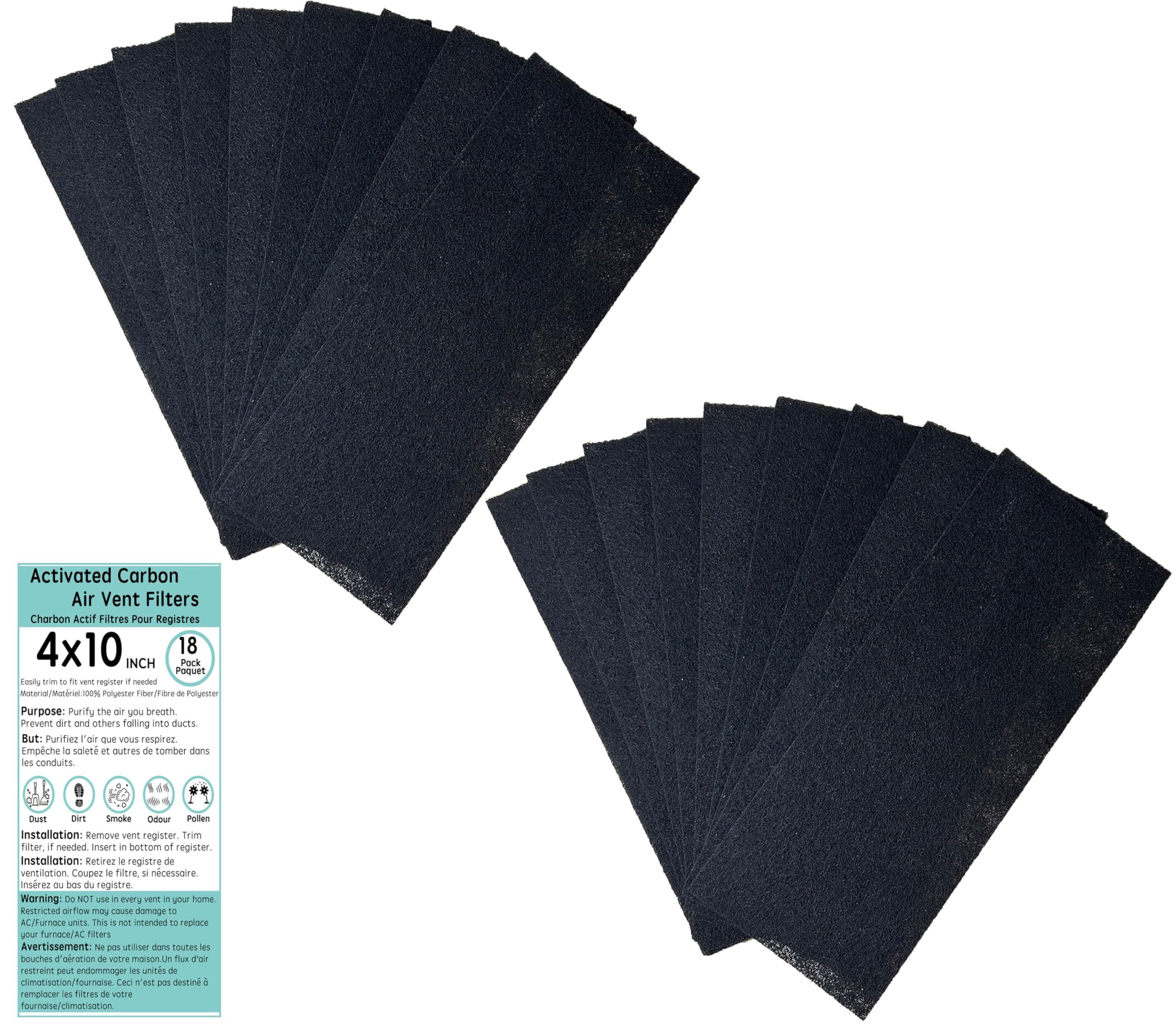 4"x10" 18 Pieces Activated Carbon Air Vent Filters for Home, Charcoal Floor Vents Filters, Floor Registers Filter, Dust Control