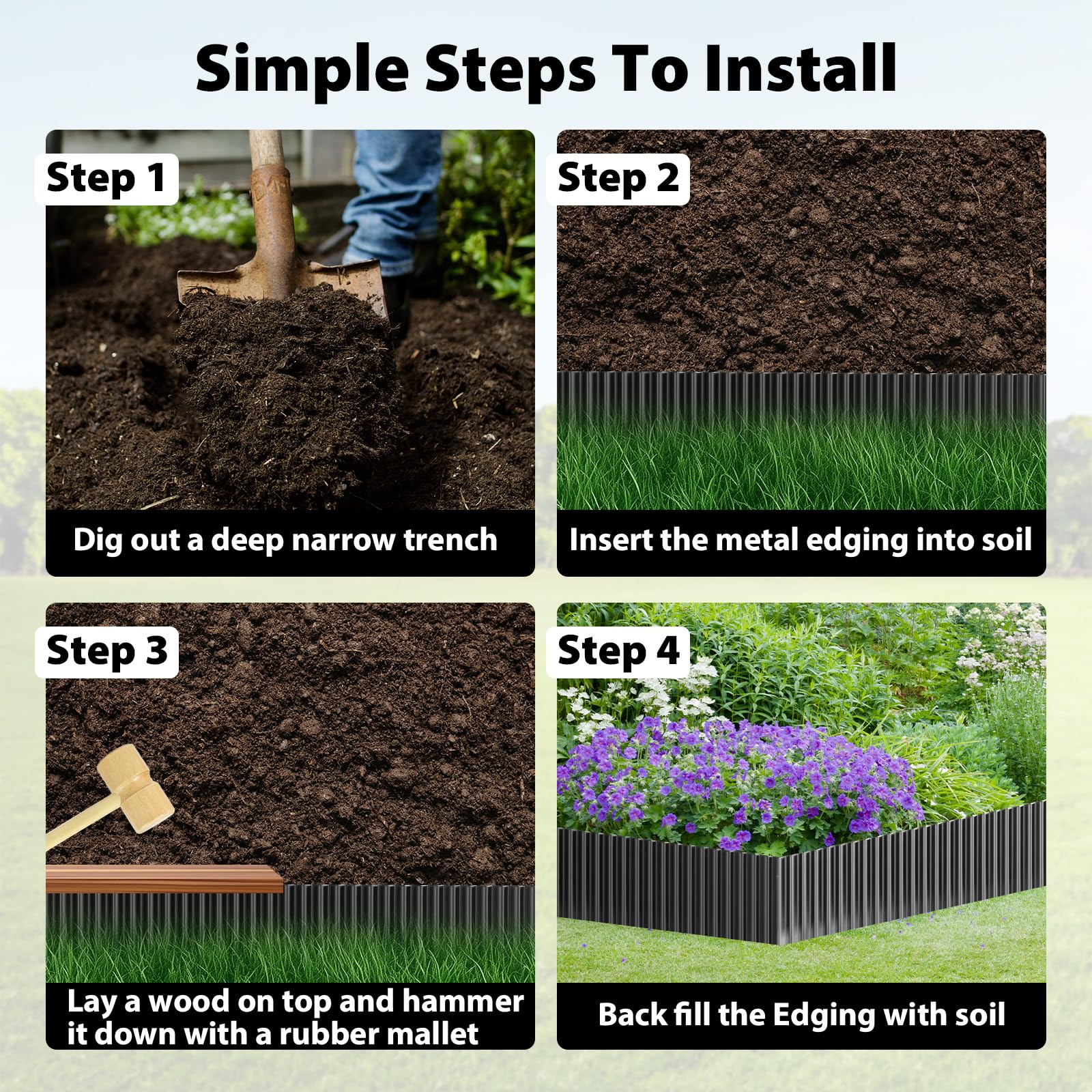 Ouditon Used for DIY Metal Ripple Landscape Edging, Sturdy and Durable Garden Edging Border, Lawn and Tree Surround Fence Design (Black, 6"×20 Ft)