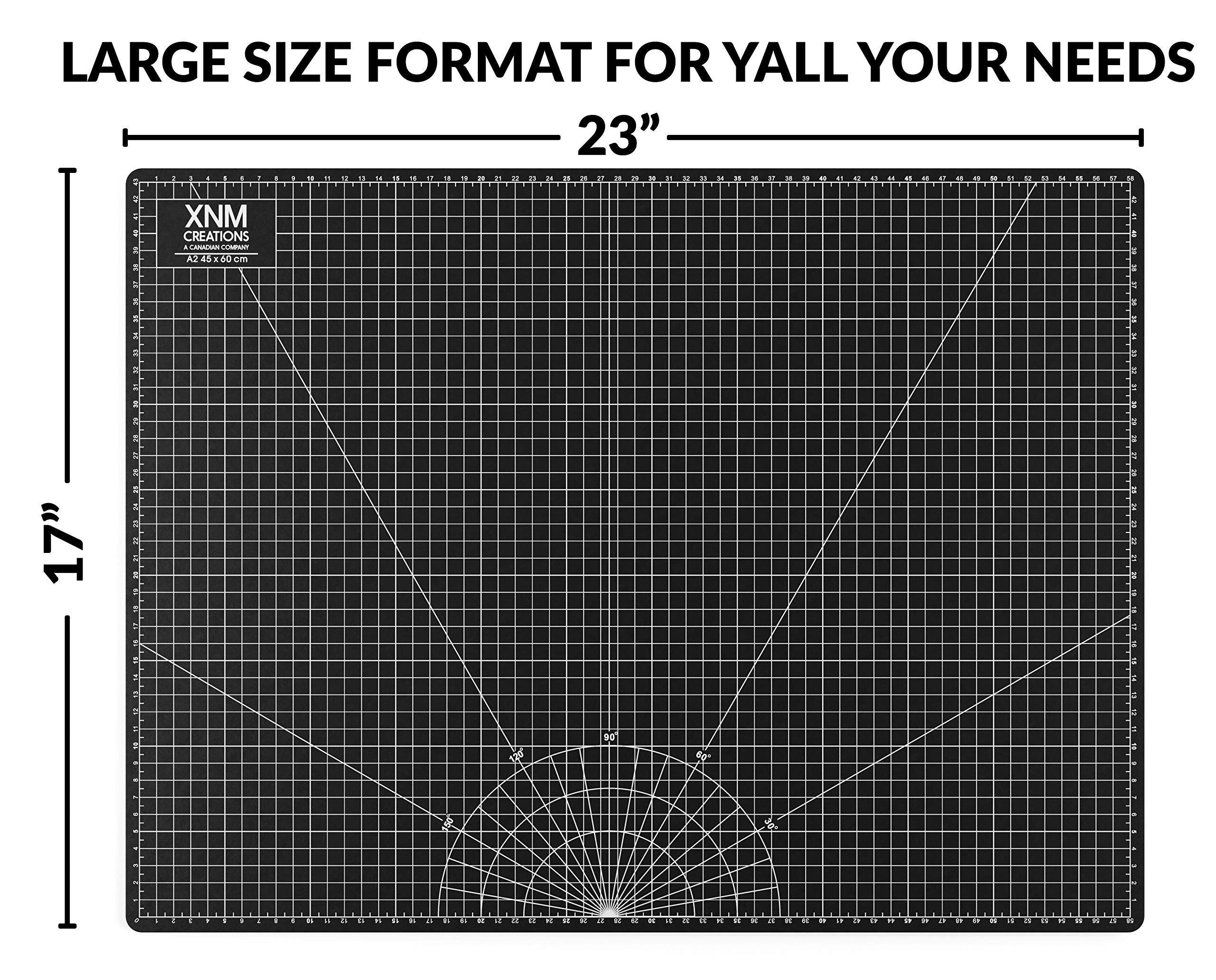 XNM Premium Self Healing Cutting Mat - 18 Inches by 24 inches - A2-3 Layer Quality PVC Construction - Dual Sided, Imperial and Metric Grid Lines - Perfect for Cutting, Sewing, and Crafts