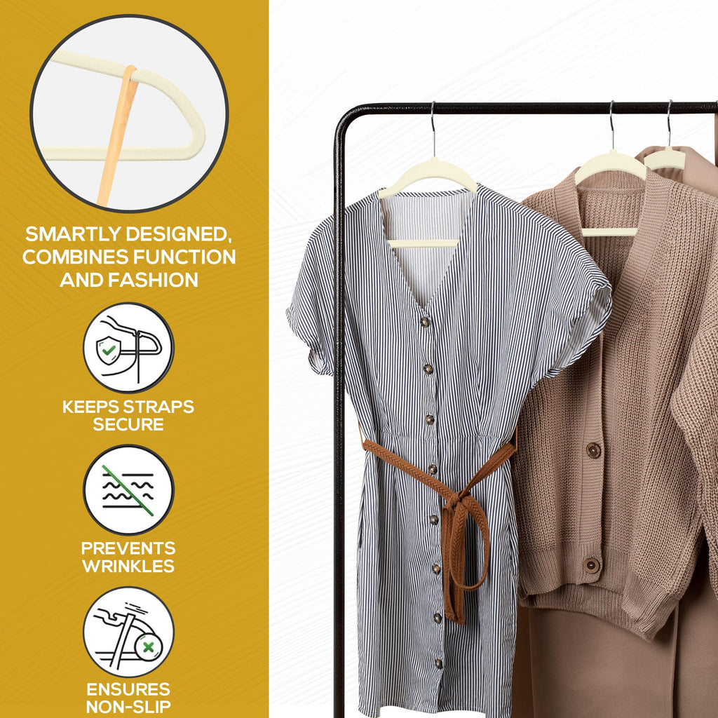 Techzoo Premium Ivory Velvet Hangers 50 Pack - Space Saving Felt Hanger, Non Slip Clothes Hangers for Closet, Heavy Duty Coat Hanger with 360° Rotatable Hook, Hold Up to 10 lbs