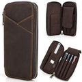 CataPurus Top Grain Genuine Leather 4 Fountain Pen/Pencil Case Pouch, Handmade Minimalist Design, Zipper Closure with Multi-Function & Slots, Gift Choice for Man/Woman/Office, Matte Coffee, 4 Slots
