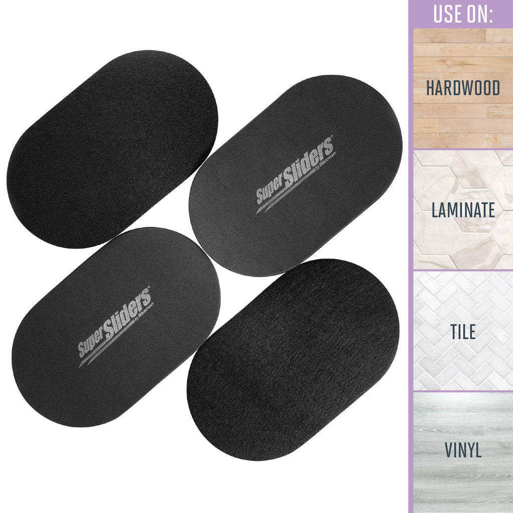 Super Sliders 5 3/4" x 9 1/2" Oval Reusable Furniture for Hard Surfaces - Effortless Moving and Surface Protection, Black (4 Pack)