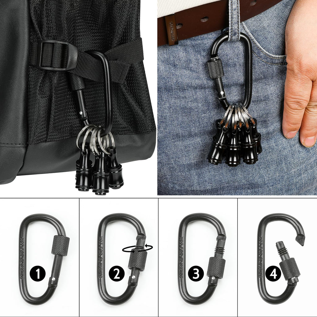 Upgrade 12 Pcs Bit Holder Keychain with 2 Black Carabiner, 1/4 Inch Hex Shank Screwdriver Bits Holder, Screw Adapter Quick Release Hand-Held Impact Socket Holder for Electric Screwdrivers (Black-2set)