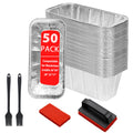 50pcs Drip Pan Liner Set, Disposable Grease Collection Tray for Blackstone Frying Pans (36''-17''), with 2 Cleaning Brushes (1 Handle), 2 Silicone Brushes,Aluminum Disposable Grease Catcher Trays