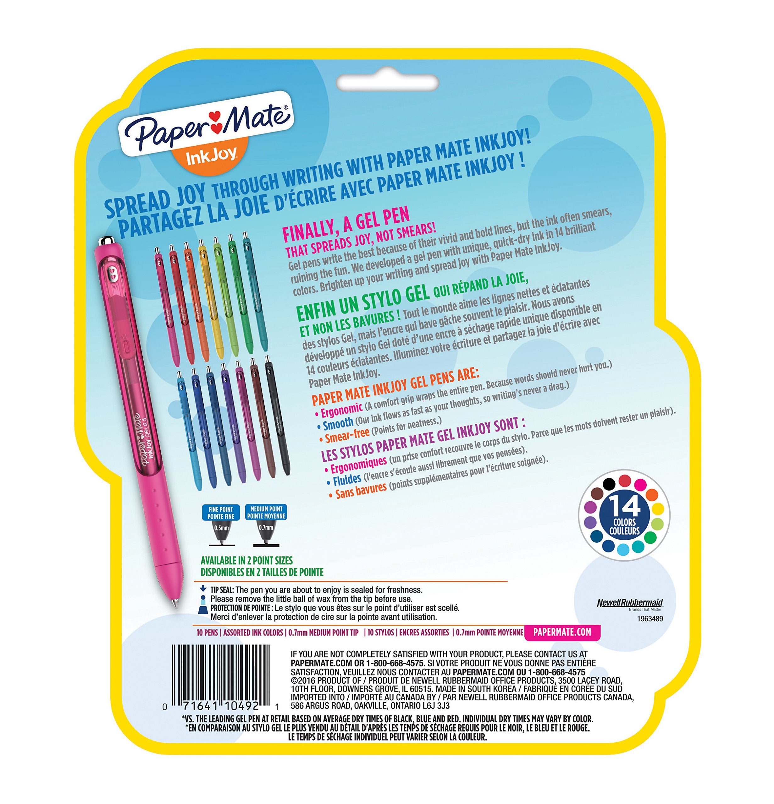 Paper Mate InkJoy Gel Pens, Medium Point, Assorted, 10 Pack, 1959301