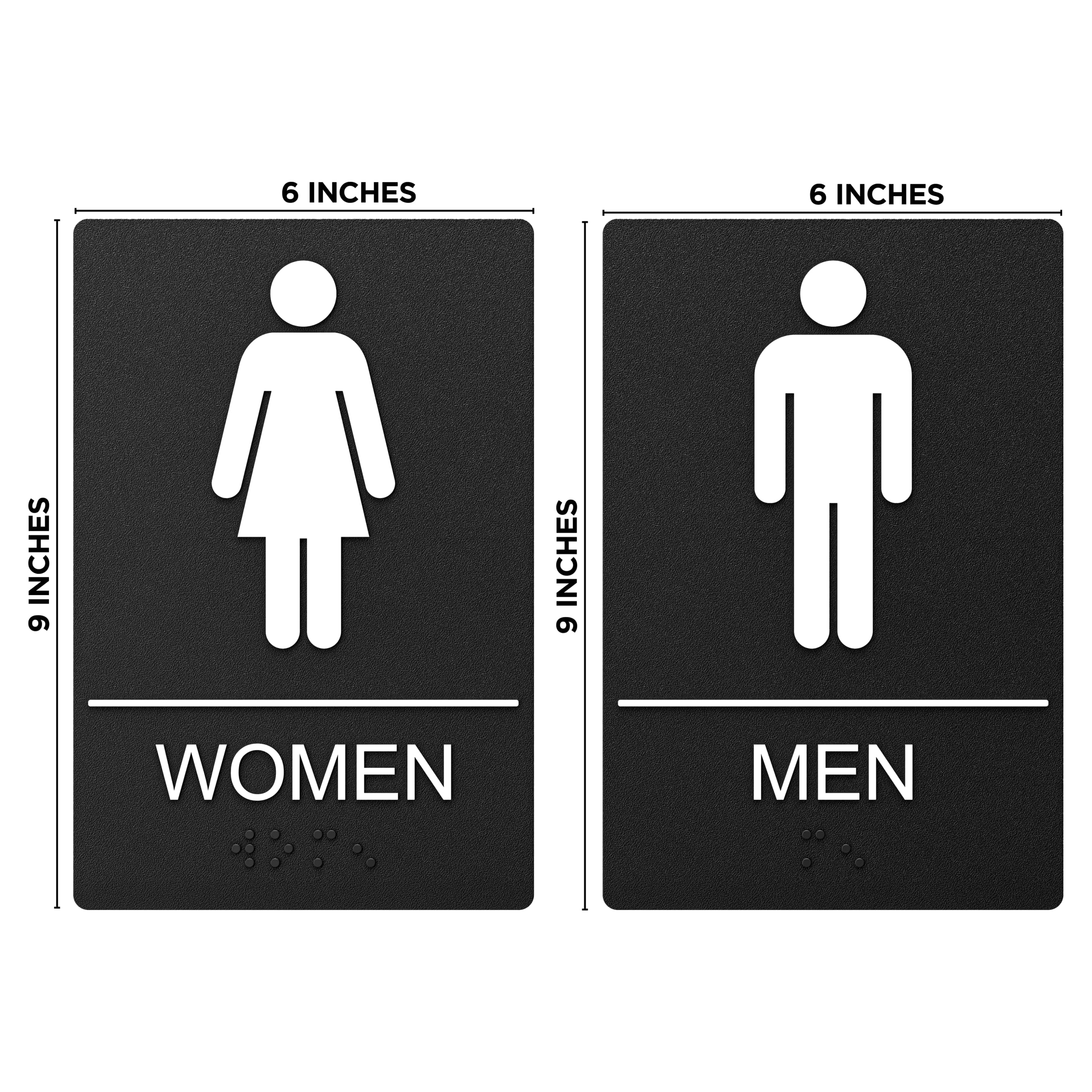 Washroom Sign, Bathroom Signs For Business - Ideal Restroom Sign For Men and Women - 9" by 6" - ADA Compliant with Braille - Strong Double-Sided Adhesives - Apply to Office, Home or Public Door/Wall