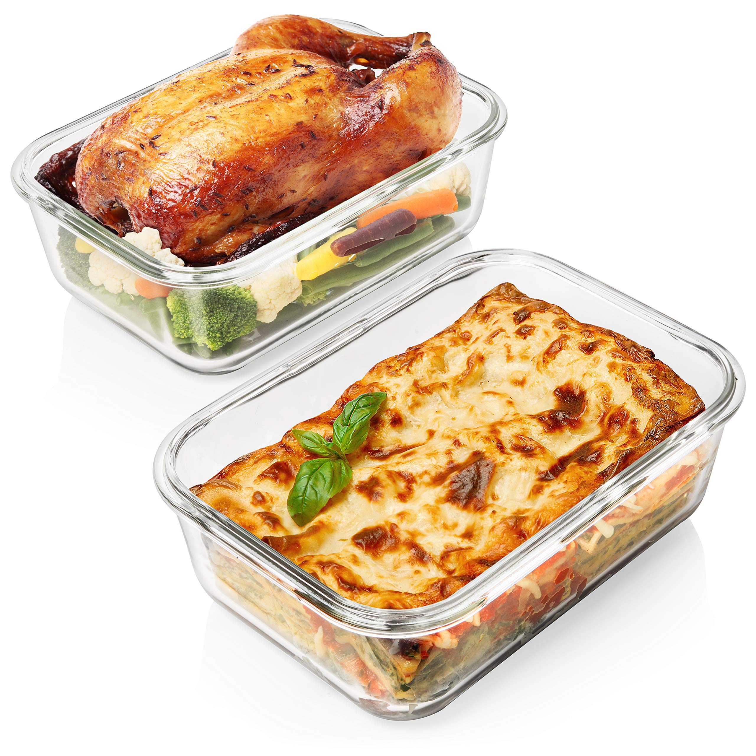 Razab 8 Cups / 63 Oz 2 Pack Large Glass Container Food Storage with Lids - Leakproof, BPA-Free Large Glass Meal Prep Container Ideal for Roasting Turkey, Store Leftover - Microwave & Oven Safe