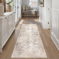 WondRg 2x6 Washable Runner Rug for Kitchen Hallway Non-Slip Beige Grey Neutral Carpet Low Pile Soft Thin Area Rug Abstract Modern Vacuumable Lightweight Runner for Entryway Bedroom Bedside Indoor