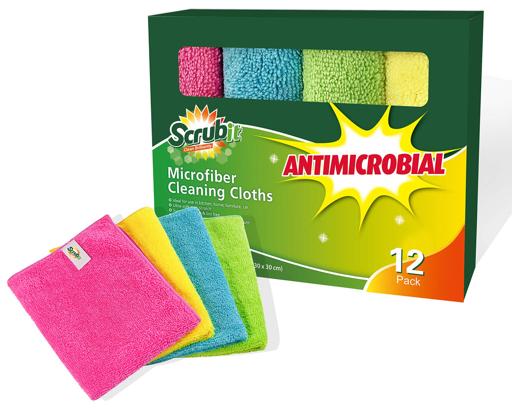 SCRUBIT Microfiber Cleaning Cloth Lint Free Towels for House, Kitchen, Cars, Windows -Ultra Absorbent and Super Soft Wash Cloths (12 Pack)