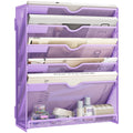 SUBEKYU File Organiser, 6-Tier A4 Wall Mounted Magazine File Holder for Mails Folders Papers, Vertical Document Organiser for Office Home - Purple