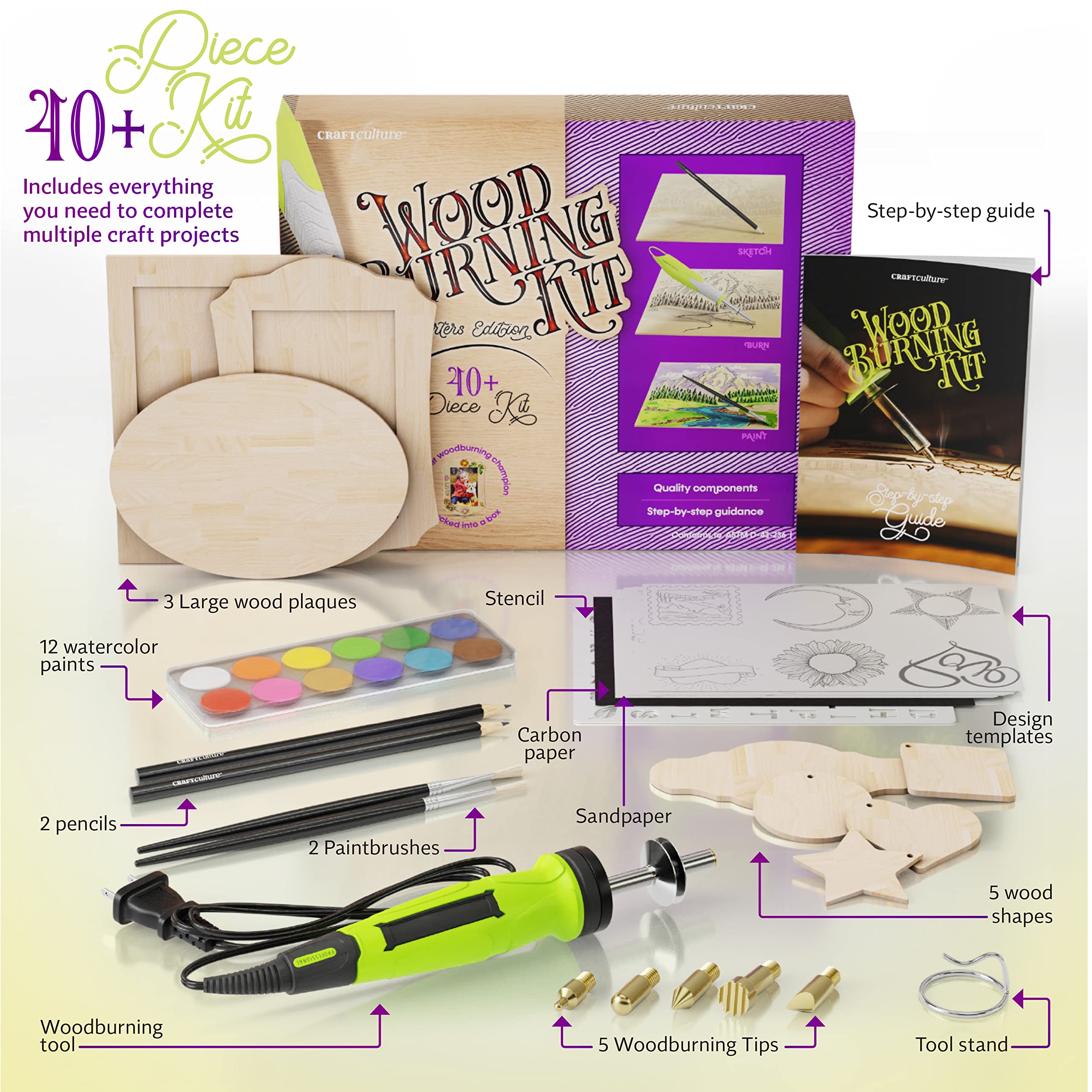 Beginners Wood Burning Kit - Cool Gifts - Craft Projects. Best Gift Idea. Teen Woodburning DIY Hobby Kits. Art Crafts Activities