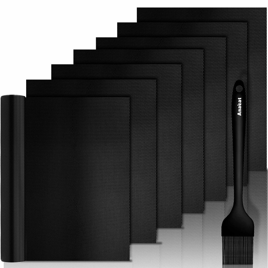 Anaeat Reusable Grill Mat Set of (7+1) - 100% Non Stick BBQ Grill Mats Heavy Duty Teflon Baking Sheets, Barbecue Accessories Grill Tools Works on Gas, Charcoal, Electric Grill - 15.75 x 13-Inch