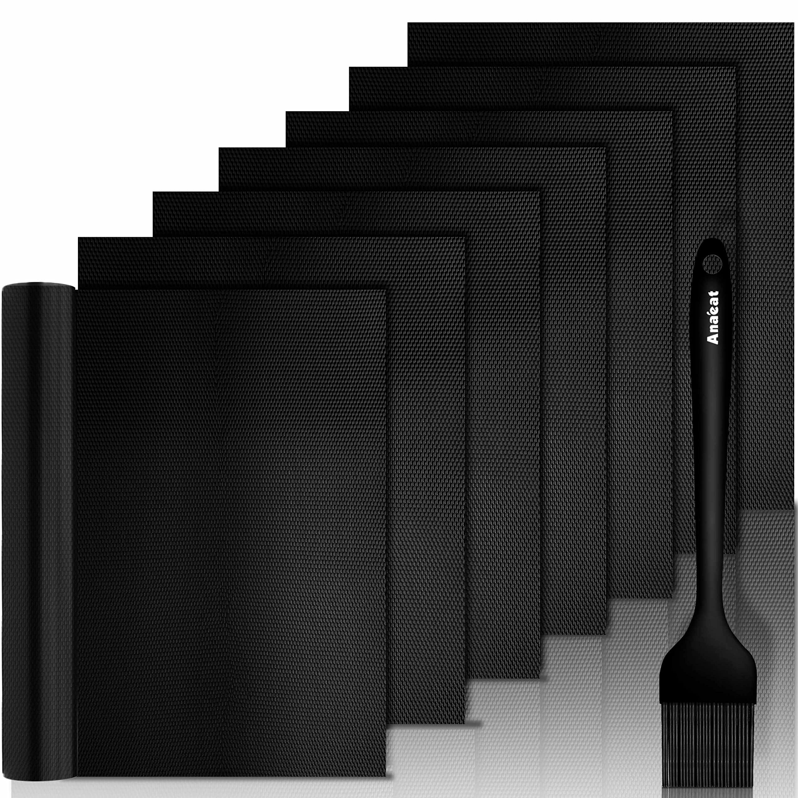 Anaeat Reusable Grill Mat Set of (7+1) - 100% Non Stick BBQ Grill Mats Heavy Duty Teflon Baking Sheets, Barbecue Accessories Grill Tools Works on Gas, Charcoal, Electric Grill - 15.75 x 13-Inch