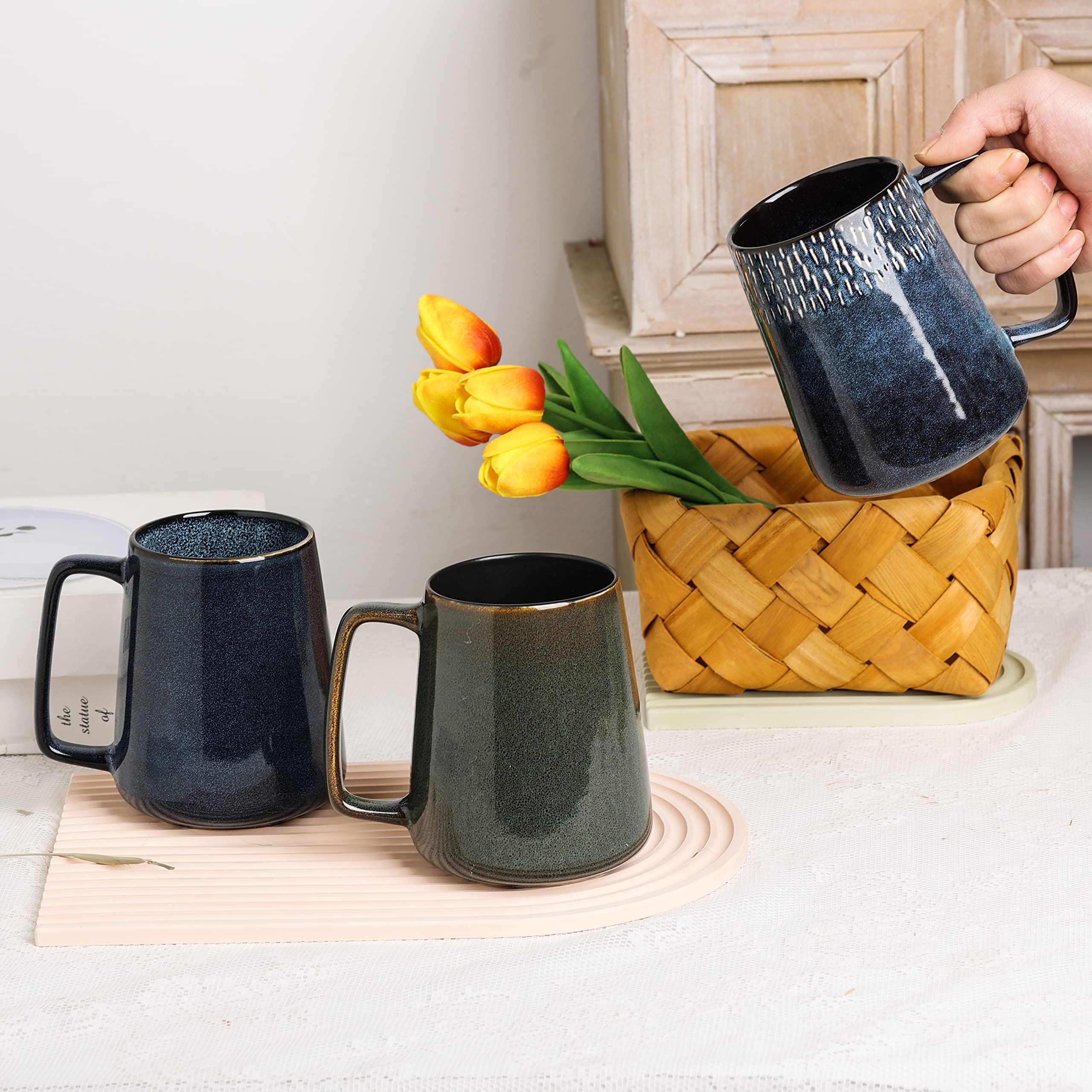 Large Ceramics Coffee Mugs,24 OZ,Large Handle Design,Extra Large Tea and Coffee Cup for Office and Home，Microwave and Dishwasher Safe(Color:24 oz Green).