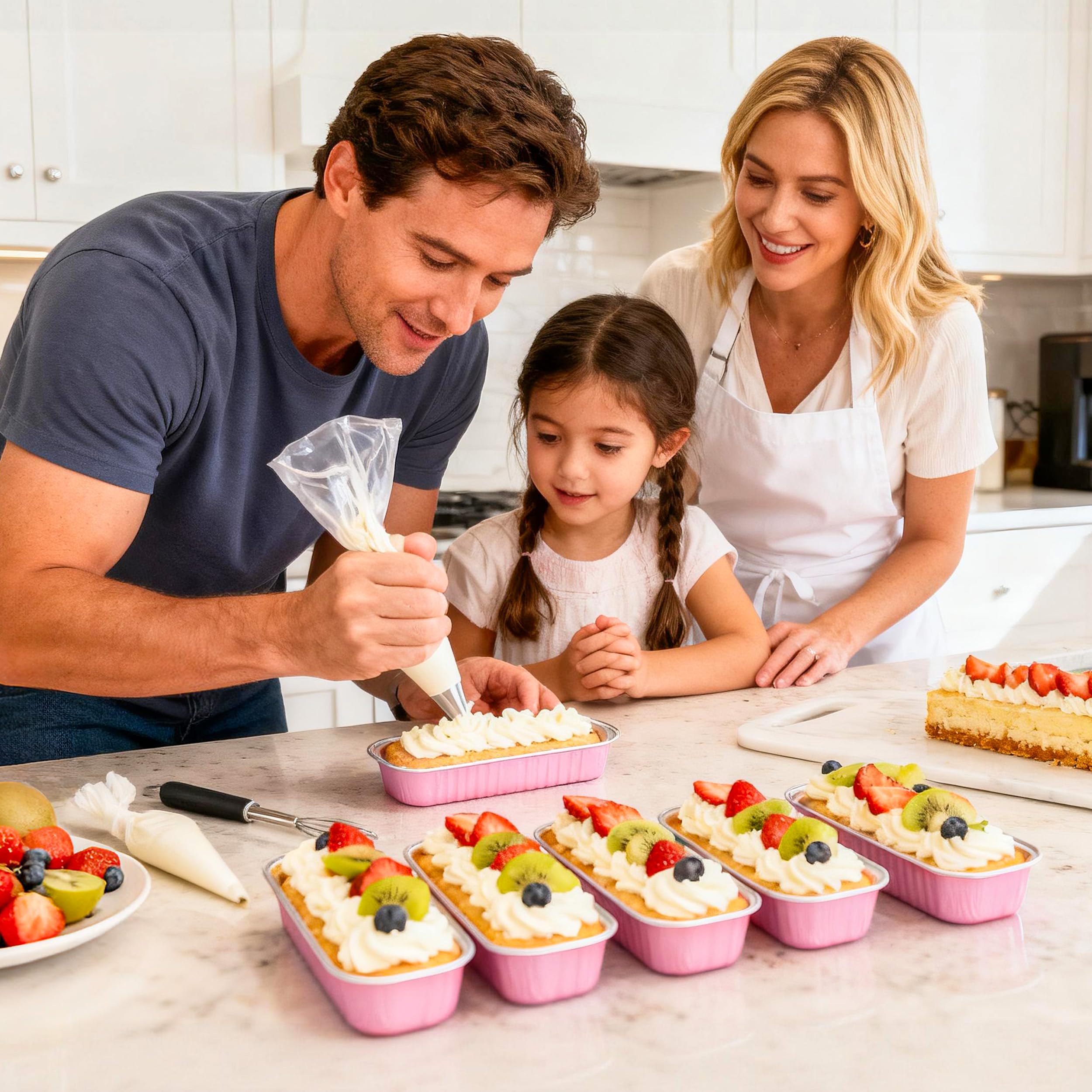 NPLUX Mini Cake Pans with Lids and Spoons, 50 Pack Pink Mini Loaf Pans with Lids, Mini Cake Containers for Baking, Mini Cheesecake and Party Desserts, Individual Cake Pans with Lids