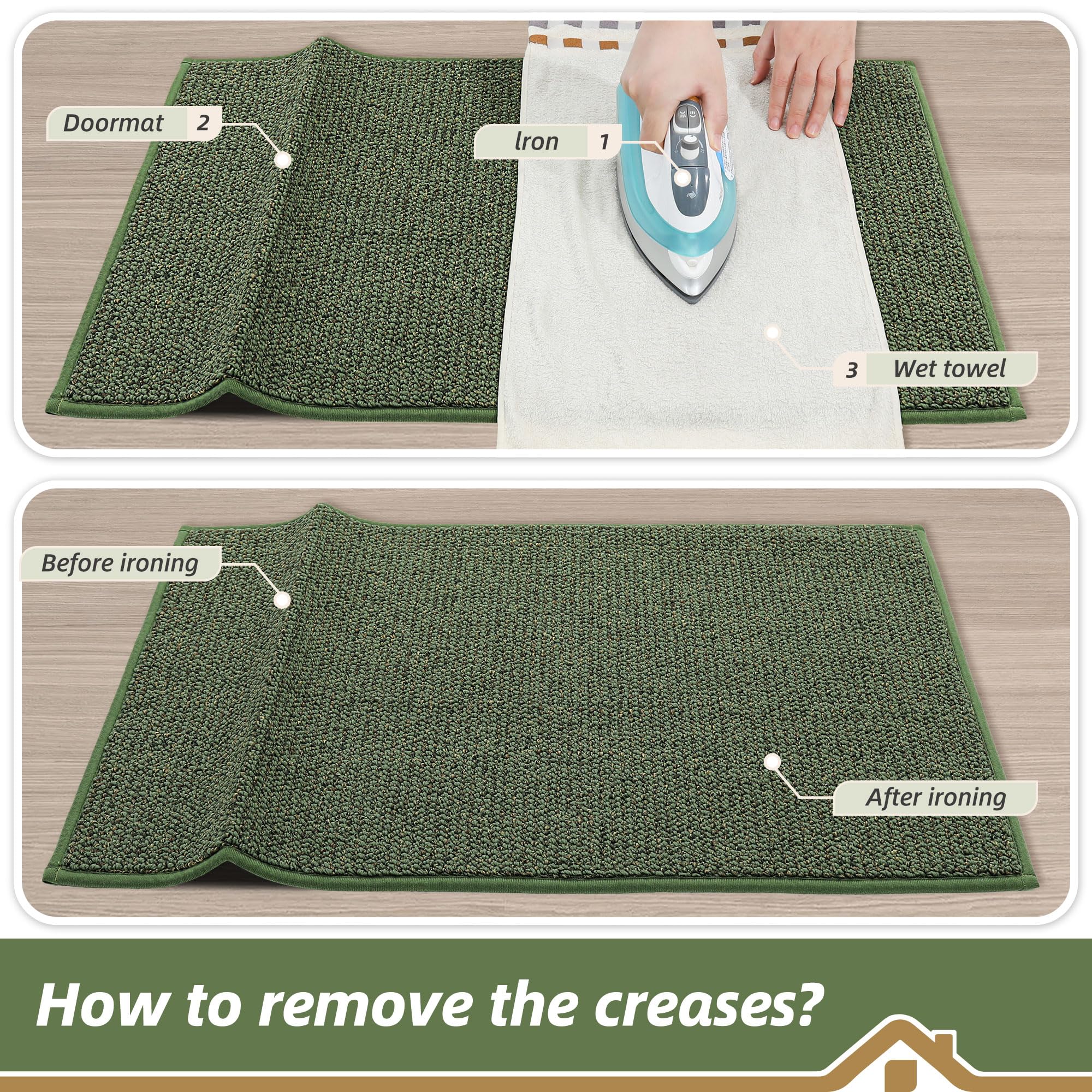 BEQHAUSE Dirt Trapper Door Mat 20" x 32", Non-Slip Washable Doormats Entrance Mat, Dirt Resistant and Absorbent Welcome Mat, Low Profile Floor Mats for Front Back Door and Entryway, Green