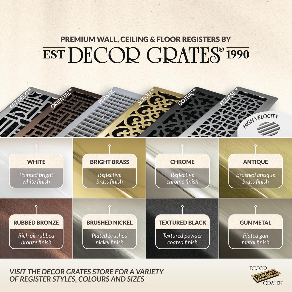 Decor Grates AJH410-NKL 4-Inch by 10-Inch Oriental Floor Register, Brushed Nickel