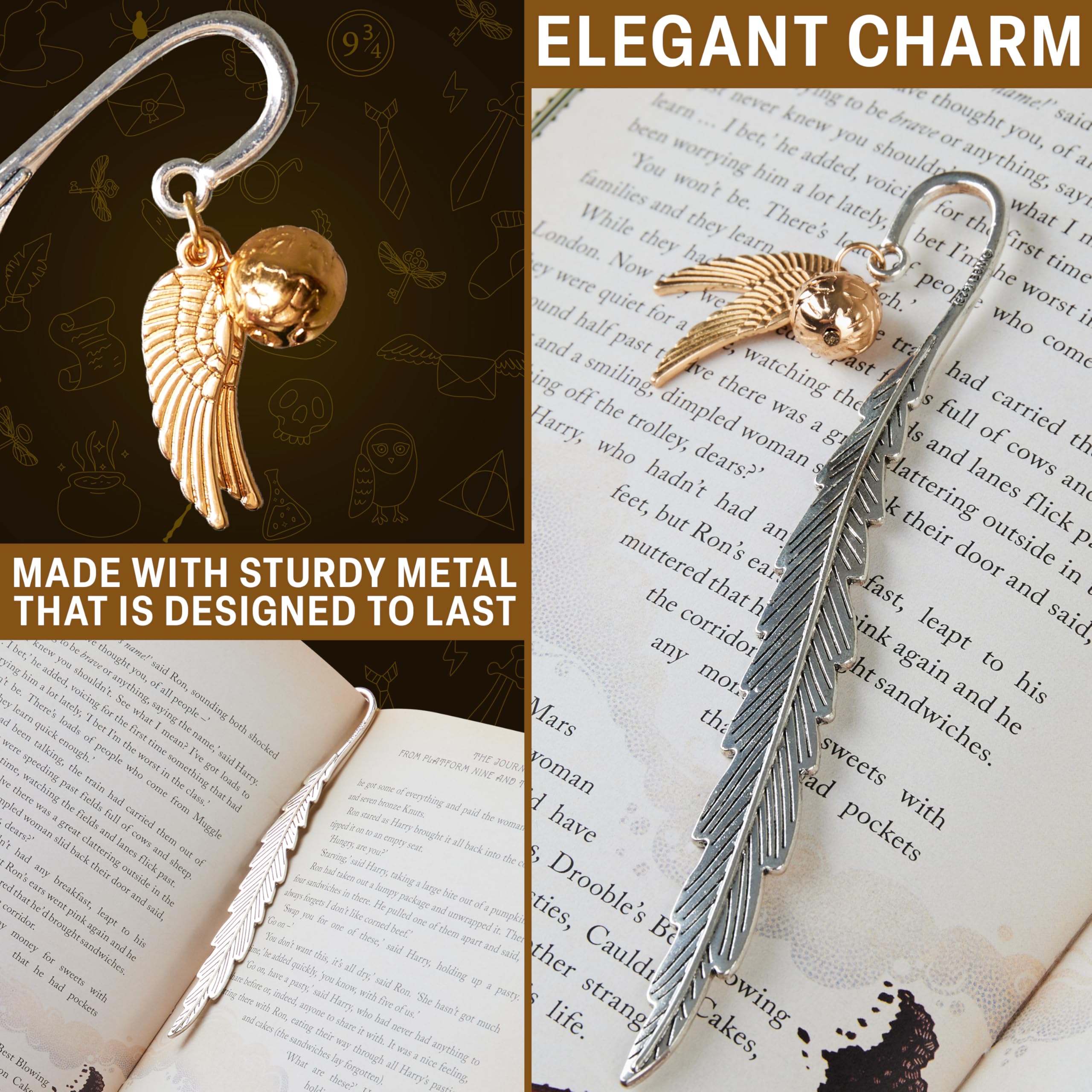 Harry Potter Metal Bookmark Gift Box with Hanging Charm Gift for Women Kids School Uni Reading Teacher Gifts (Golden Snitch)