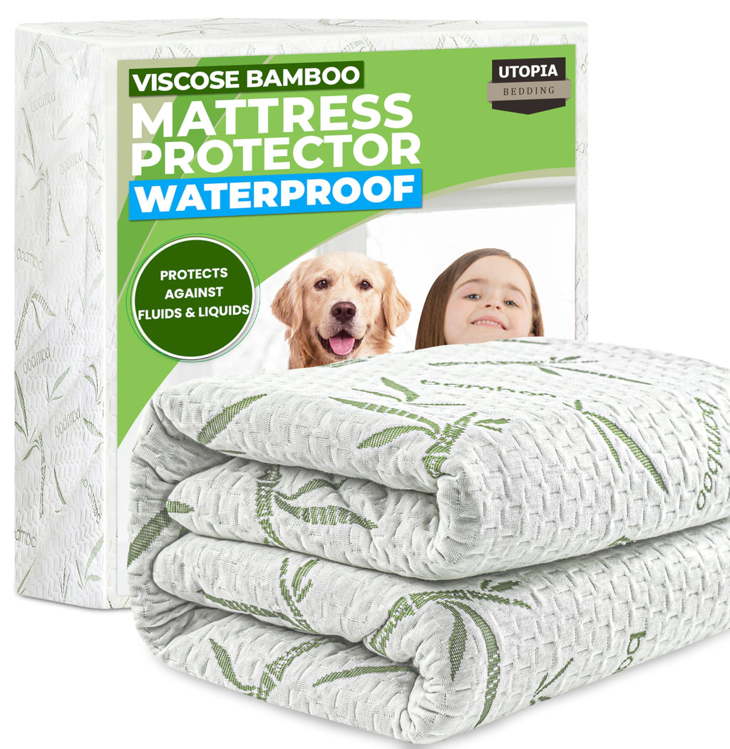 Utopia Bedding Waterproof Mattress Protector Full/Double Size, Bamboo Viscose Mattress Cover 200 GSM, Fits 15 Inches Deep, Breathable, Fitted Style with Stretchable Pockets