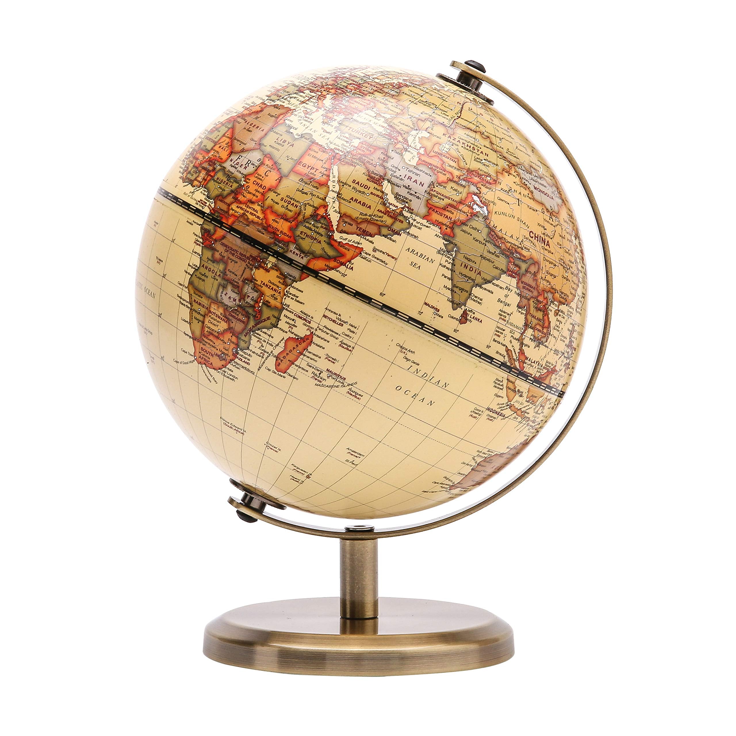 Exerz 14cm Antique Globe (5.5") - English Map - Mini Globe Educational/Geographic Vintage Color Modern Map - Metal Arc and Base