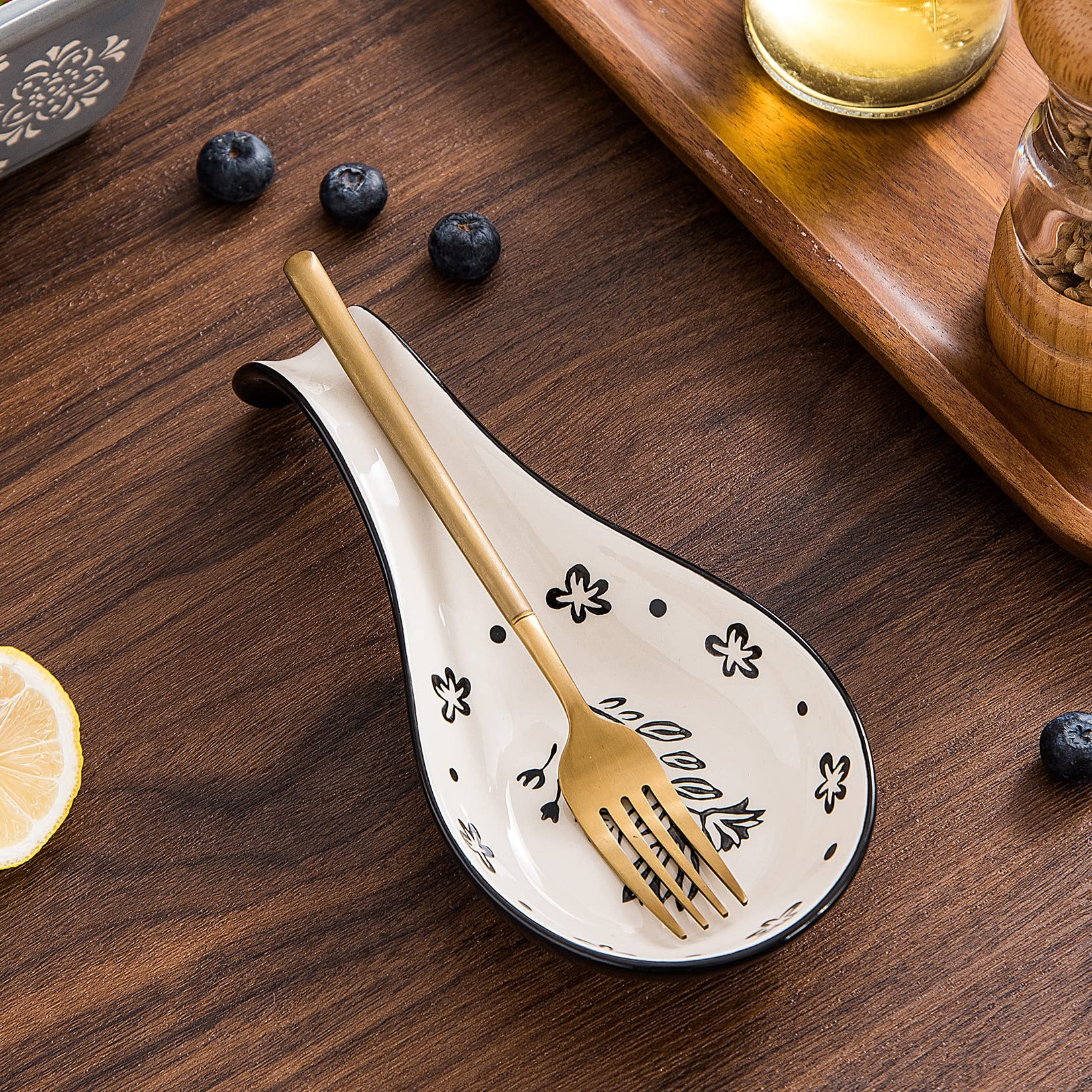 Wisenvoy Spoon Rest Spoon Holder for Stove Top Ceramic Spoon Holder Porcelain Spoon Rest for Kitchen Counter
