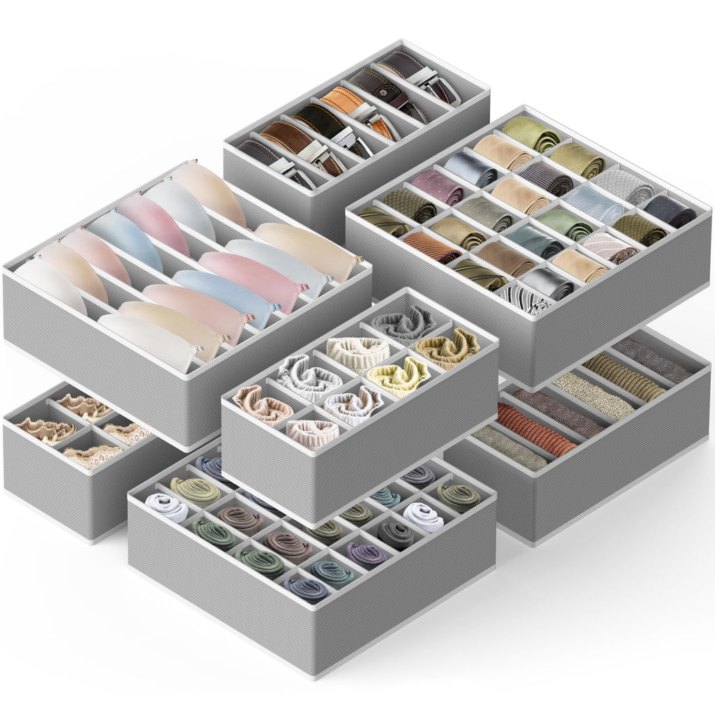 Simple Houseware 7 Pack Closet Drawer Organizer for Underwear, Socks, Bra, Scarf, Tie, Grey