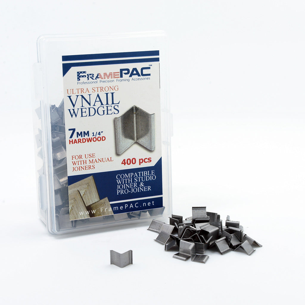 FramePac V Nails for Picture Framing - Ultra Strong - 7mm (1/4 inch) Vnail Wedges for Joining Picture Frame Corners - Hardwood Frames [400 V Nail Pack Loose]
