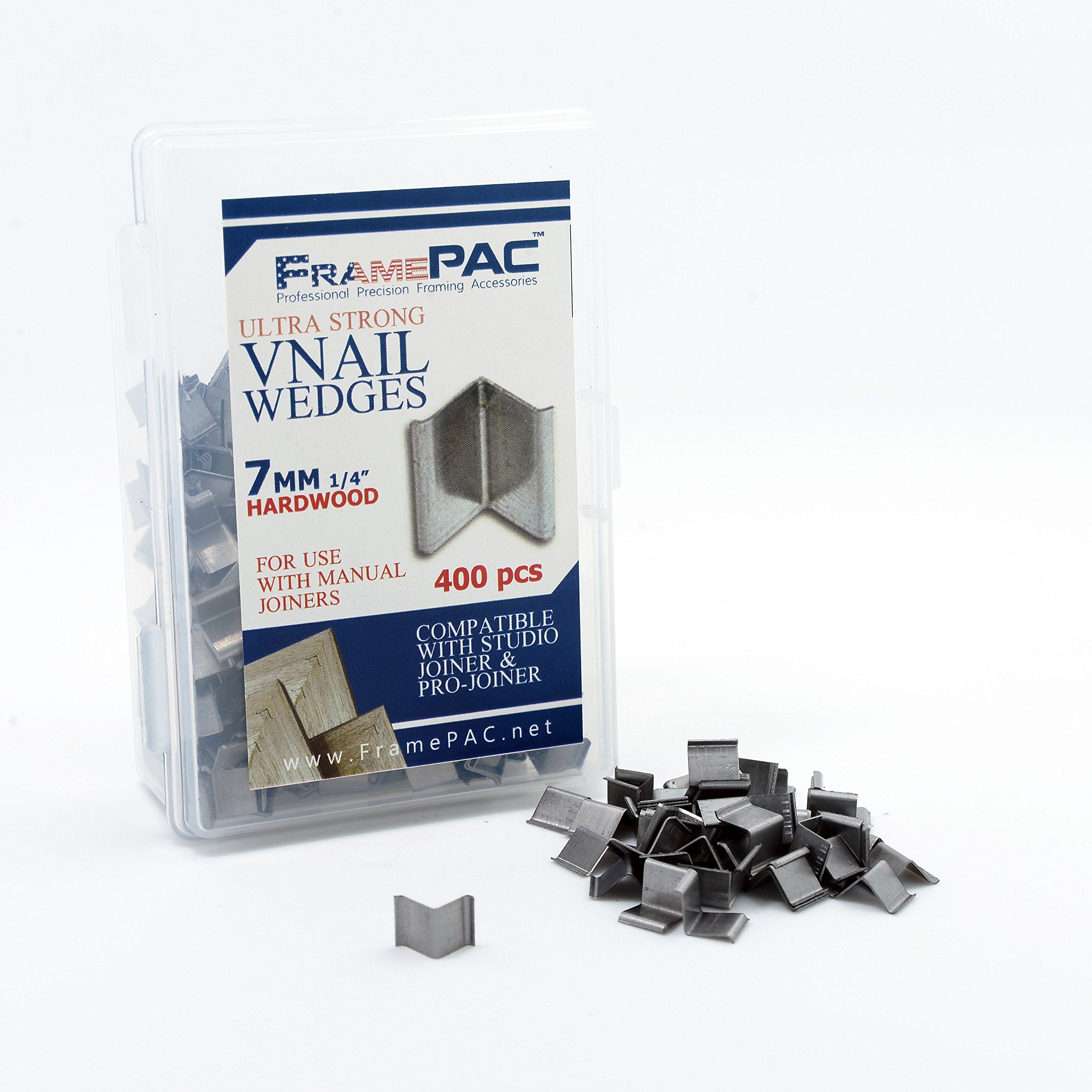 FramePac V Nails for Picture Framing - Ultra Strong - 7mm (1/4 inch) Vnail Wedges for Joining Picture Frame Corners - Hardwood Frames [400 V Nail Pack Loose]