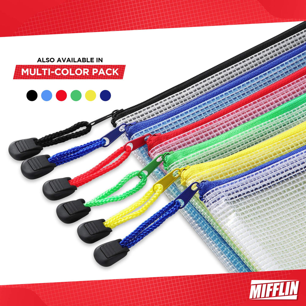 Mifflin Mesh Zipper Pouch Document Bag (Black, A4 Letter Size, 50 Pack), Clear Travel Zipper Bags, Waterproof Plastic Pouches, Large (L) Zip Pouch