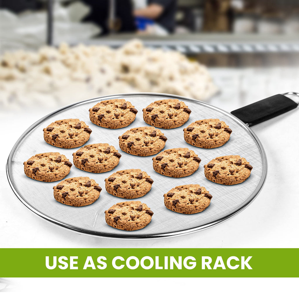 13" Grease Splatter Screen for Cooking | Stainless Steel Oil Splatter Guard and Ultra-Fine Mesh Protects Skin from Burns | TPR Tight-Grip Handle (Only Buy from KAFOOR LLC)