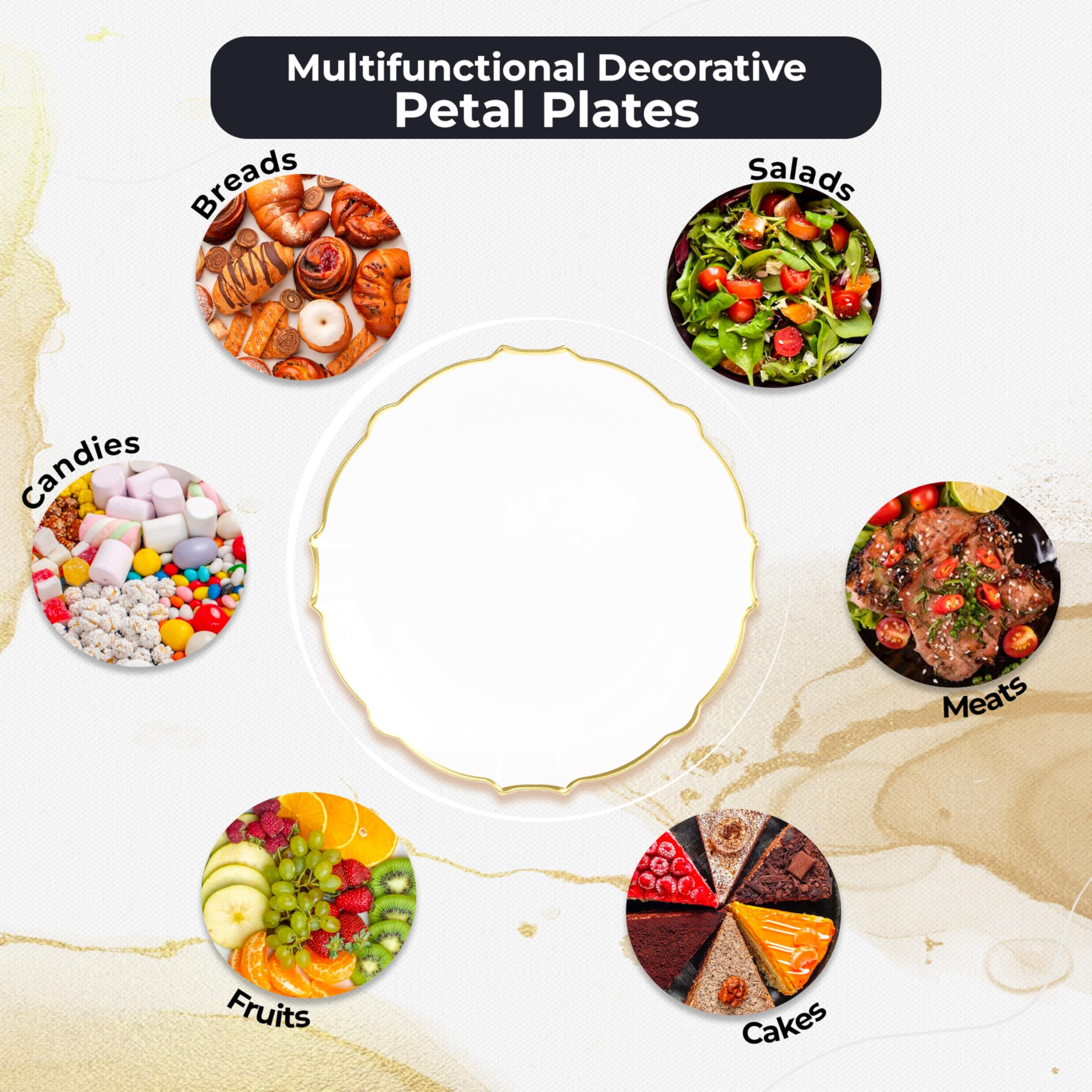 Exquisite Elegant 40 pcs Dinner Plates - 7.5 inch Gold Rimmed Plastic Dessert Plates - Fancy, Clear, Disposable for Parties