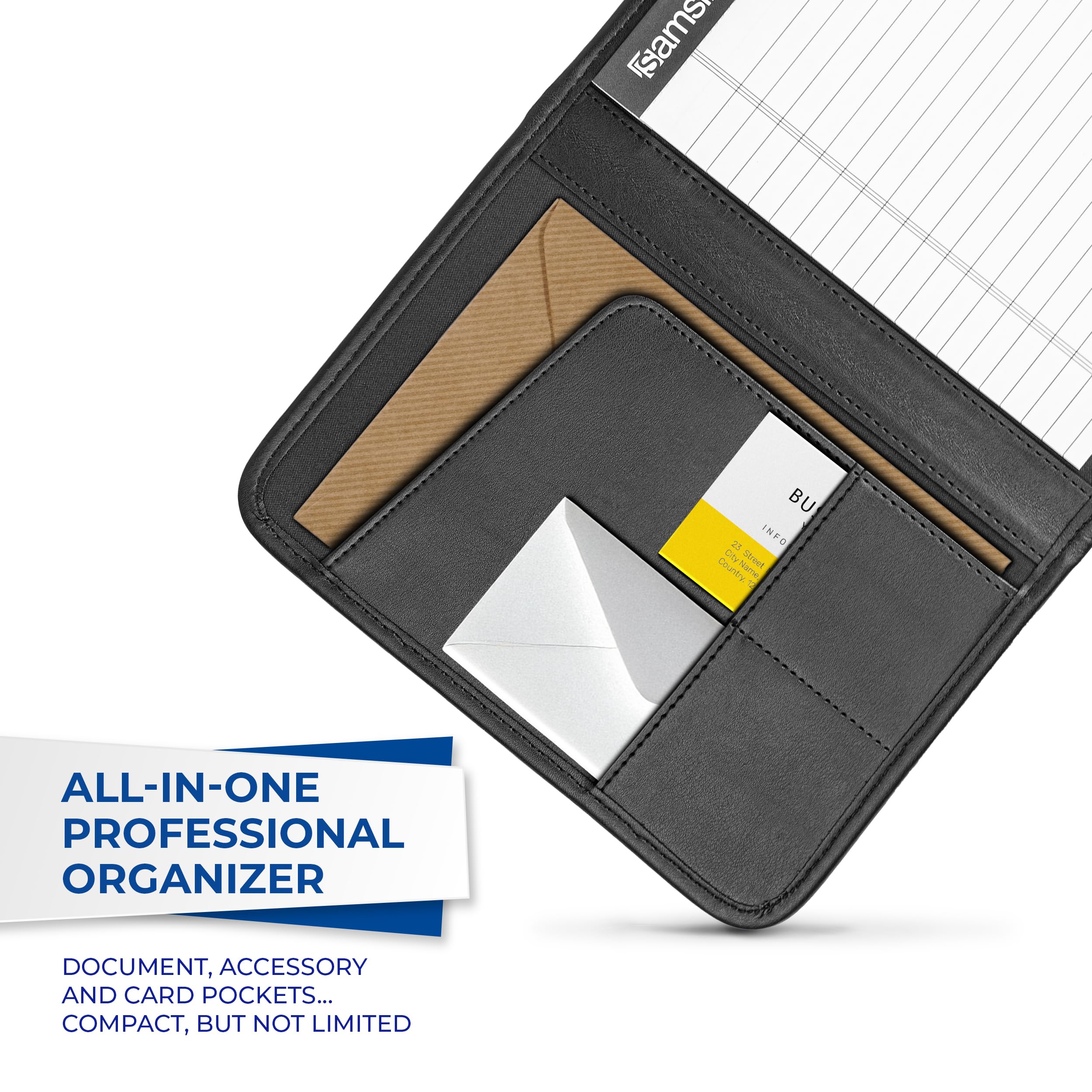 Samsill Mini Professional Padfolio, Business Portfolio, Black, Includes 5x8 Writing Pad