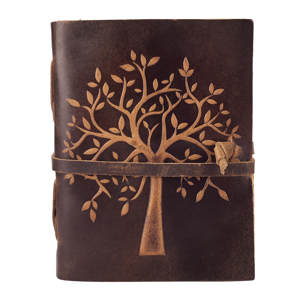 LEATHER VILLAGE Tree of Life Journal - 8 X 6 inches - Brown - 200 Antique Deckle Edge Handmade Paper – Book of Shadows - Vintage Leather Bound Journal for Women & Men