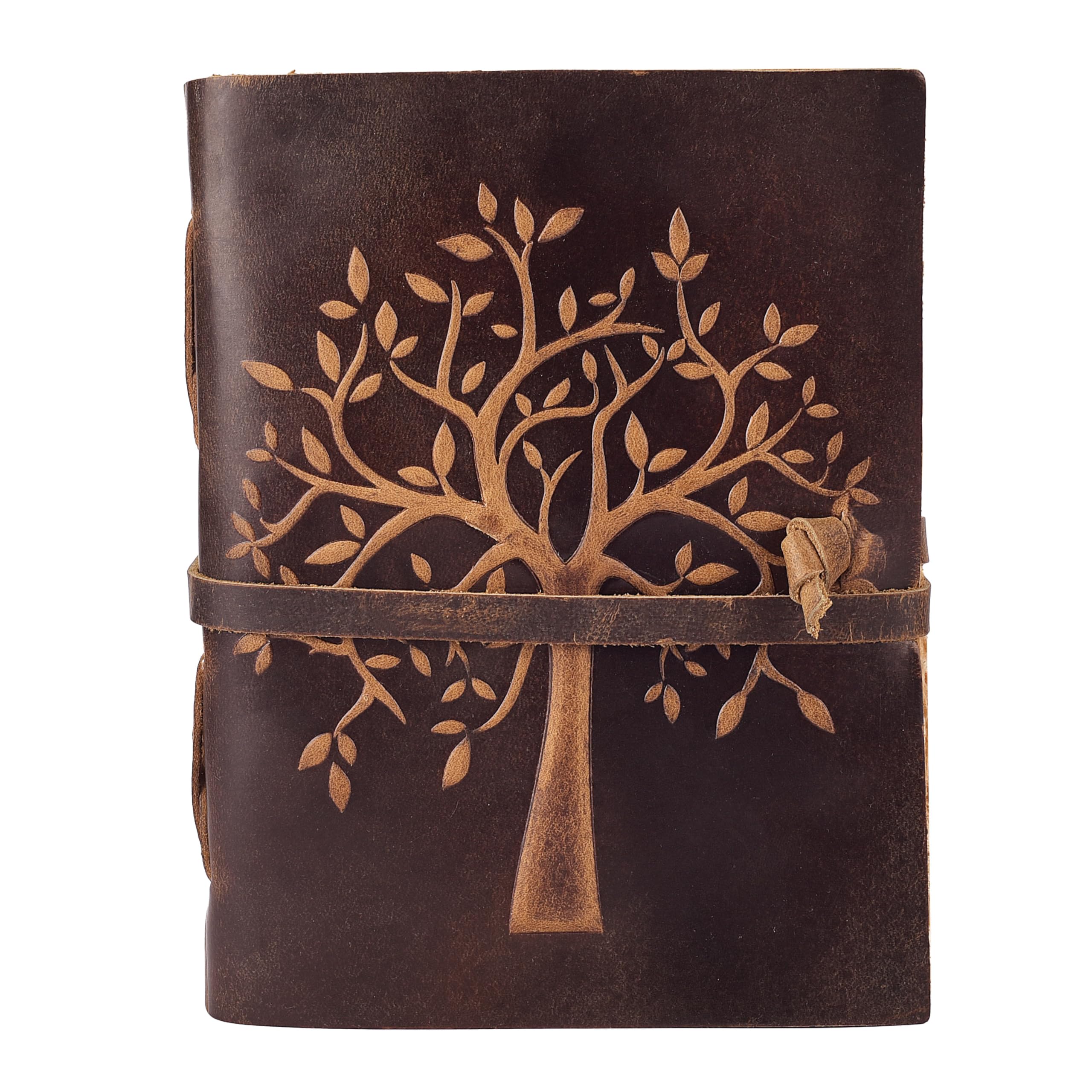 LEATHER VILLAGE Tree of Life Journal - 8 X 6 inches - Brown - 200 Antique Deckle Edge Handmade Paper – Book of Shadows - Vintage Leather Bound Journal for Women & Men