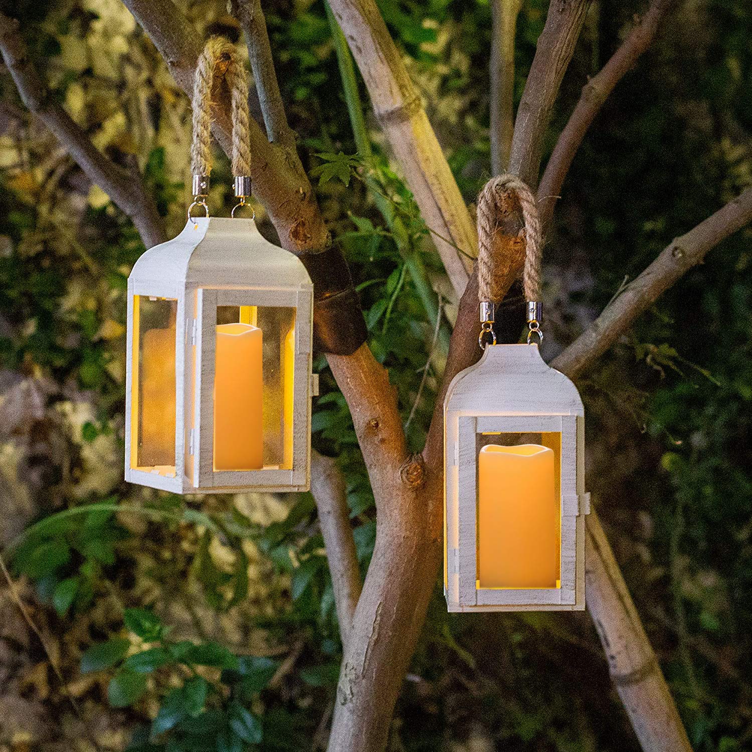 AMAGIC Outdoor Waterproof Flameless Candles Flickering, Fake LED Pillar Candles, Battery Operated Candles with Remote Control and Timer, Ivory, Set of 2, 3" x 6"
