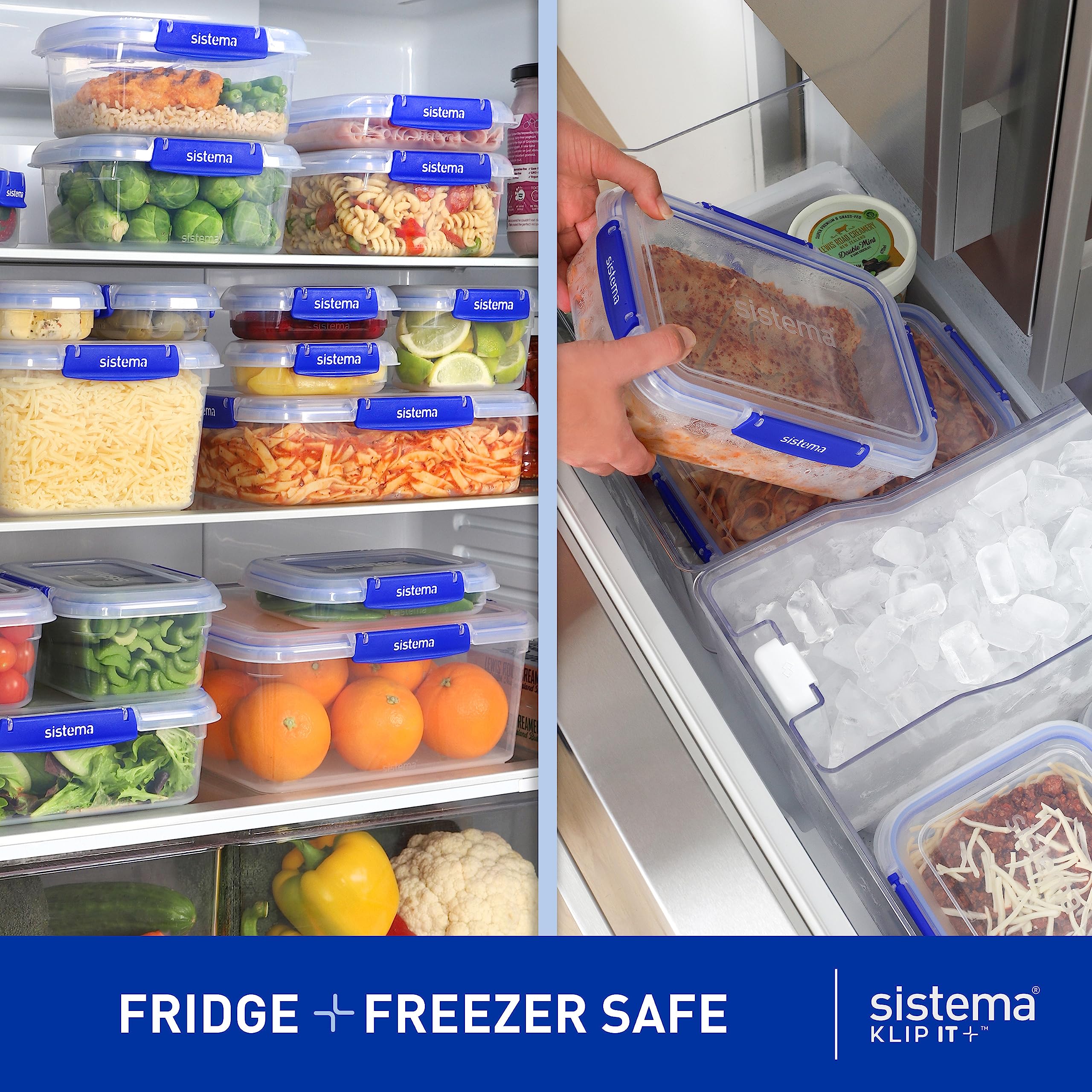Sistema KLIP IT PLUS Food Storage Containers, Leak-Proof Seal, Airtight & Stackable Meal Prep Container Set with Lids, School Lunch Boxes & Snack Boxes, BPA-Free, 6 Count (3 x 1L, 2 x 400mL, 1 x 2.2L)