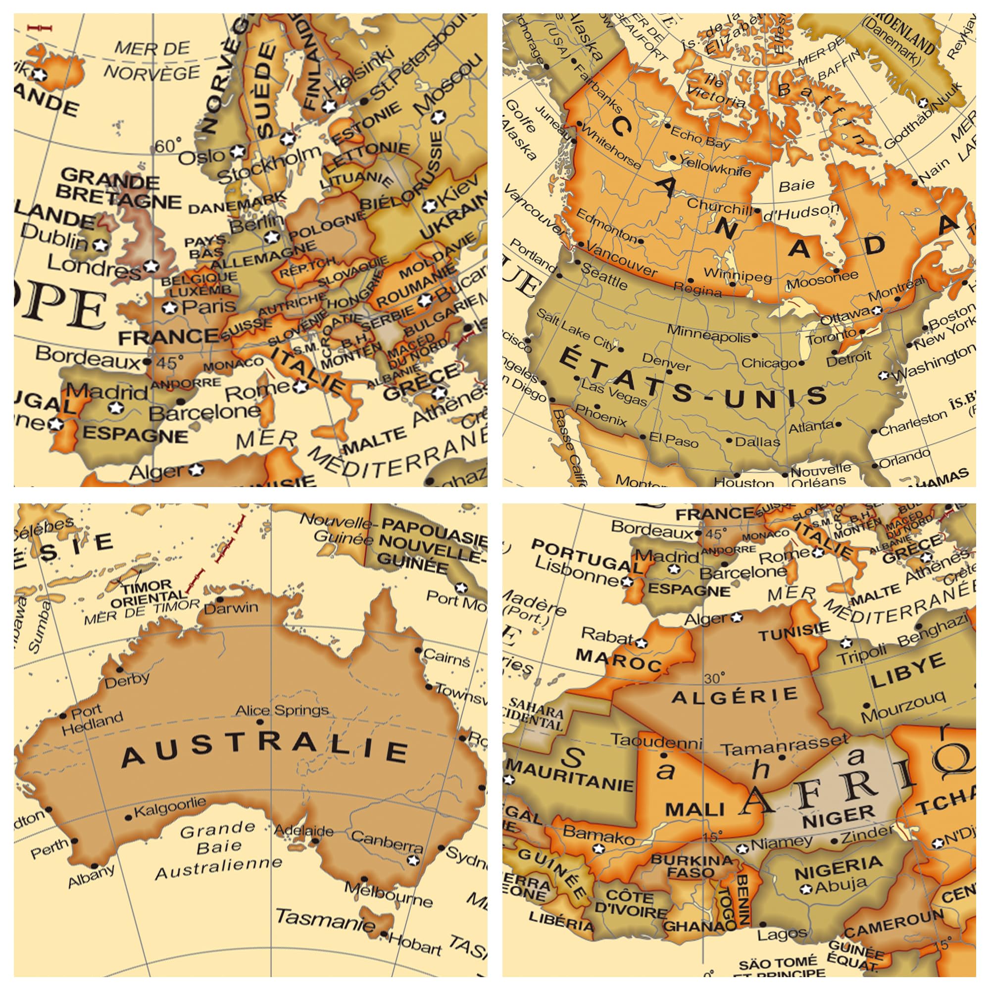 Exerz 14m Globe Terrestre Carte en Français - Map in French - 14cm Antique Globe, Mini World Globe - Modern Map in Vintage Color, Metal Arc and Base Bronzed