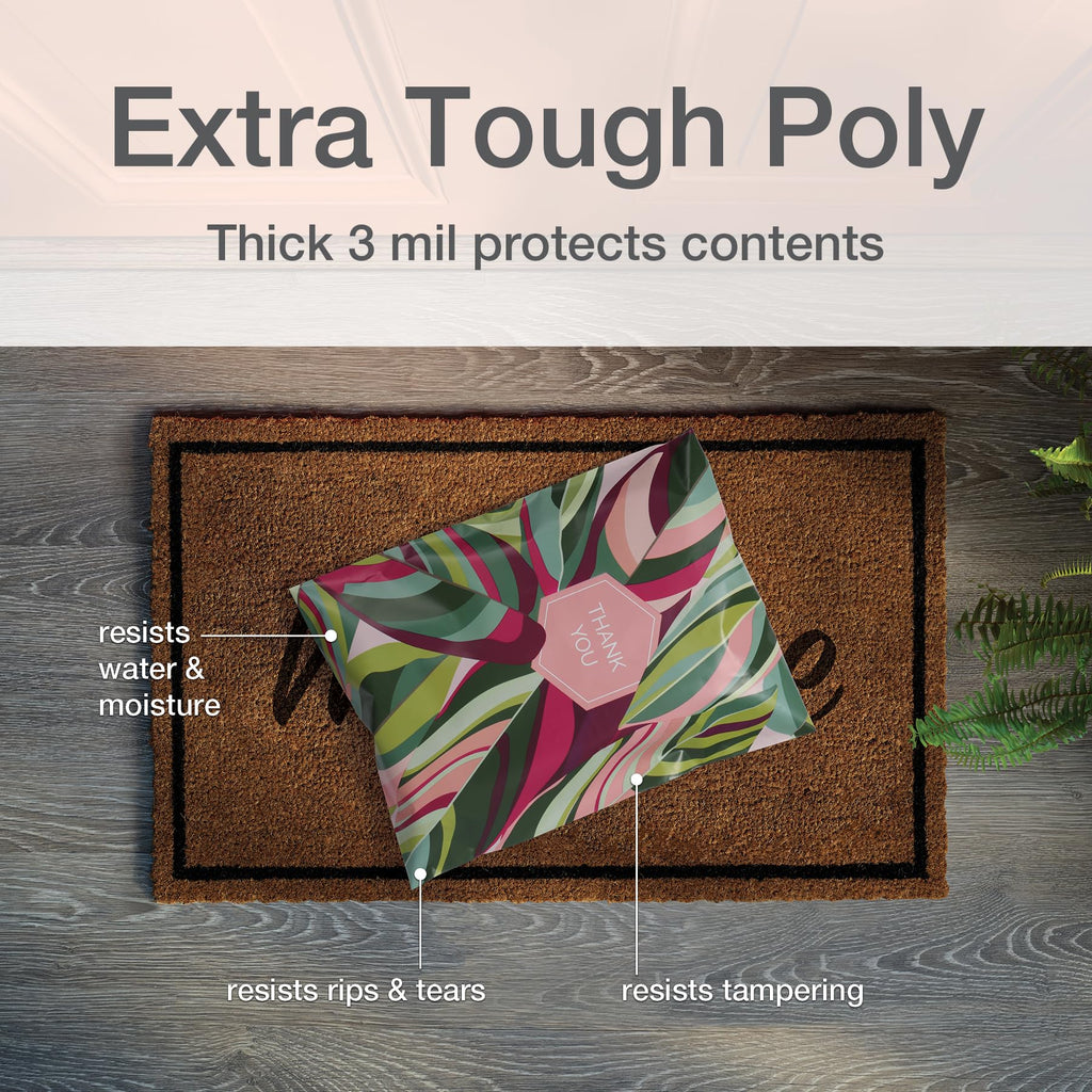 Quality Park Thank You Poly Mailers, 10 x13 Inch Shipping Envelopes, 100 Pack, Self Seal, Waterproof Shipping Bags for Clothing, Leaf (QUA89300)