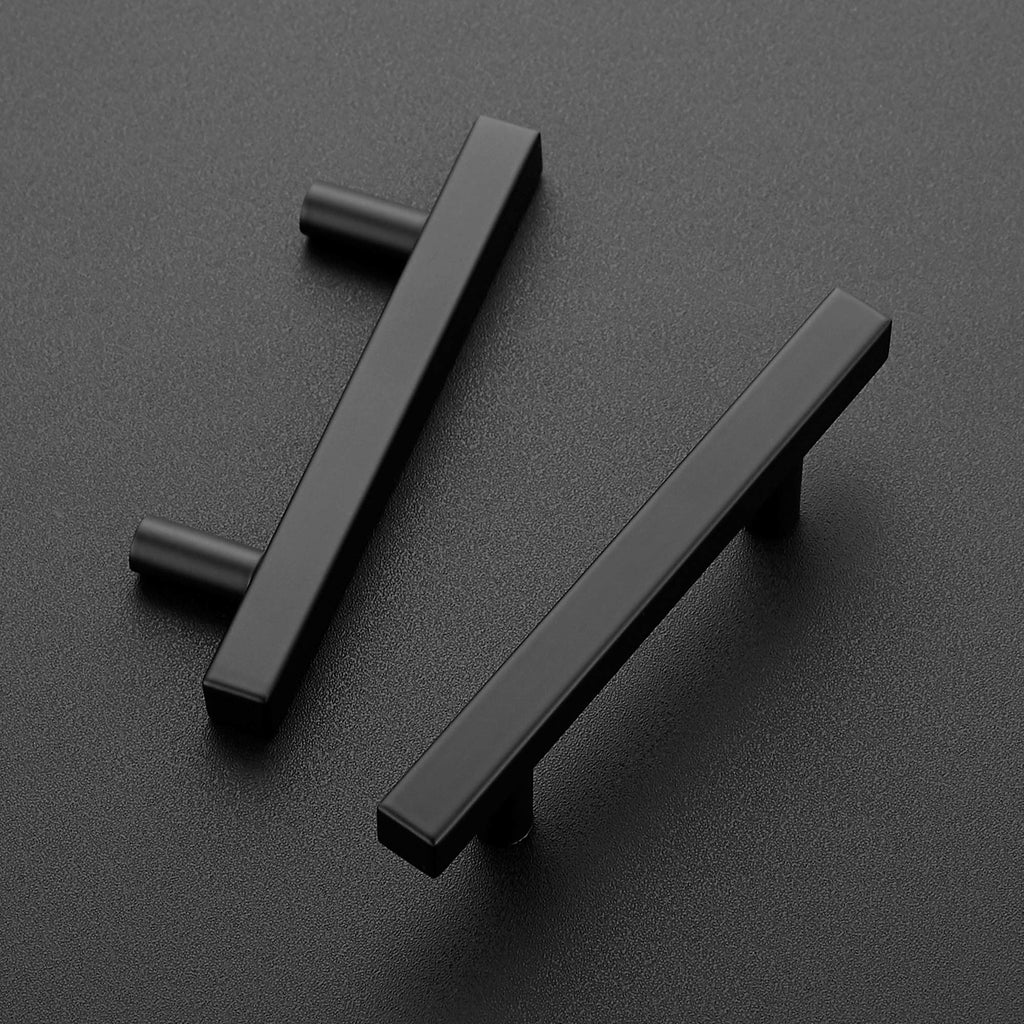 Ravinte 5 Pack 5'' Square Cabinet Pulls Matte Black Stainless Steel Kitchen Drawer Pulls Cabinet Handles 5”Length, 3” Hole Center
