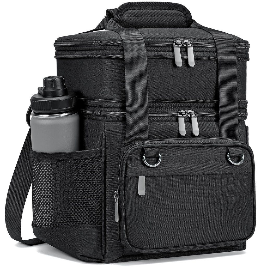 VRUCUZ Mens Lunch Bag for Work, 15L Expandable Insulated Lunch Box, Large Lunchbag for Men with Adjustable Shoulder Strap, Double Deck Adult Lunchbox Boite a Lunch Homme, Black