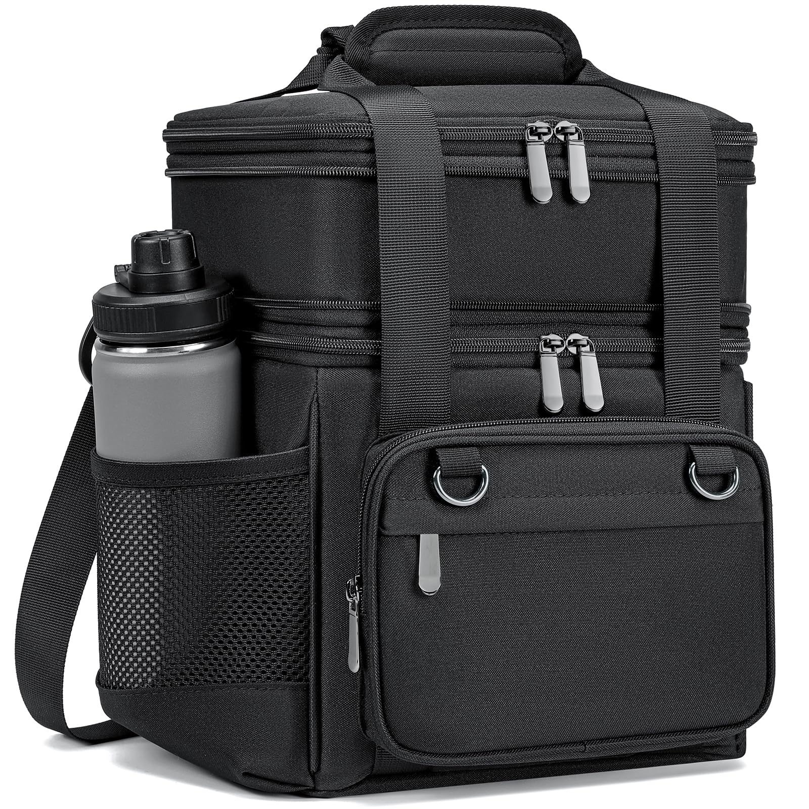 VRUCUZ Mens Lunch Bag for Work, 15L Expandable Insulated Lunch Box, Large Lunchbag for Men with Adjustable Shoulder Strap, Double Deck Adult Lunchbox Boite a Lunch Homme, Black